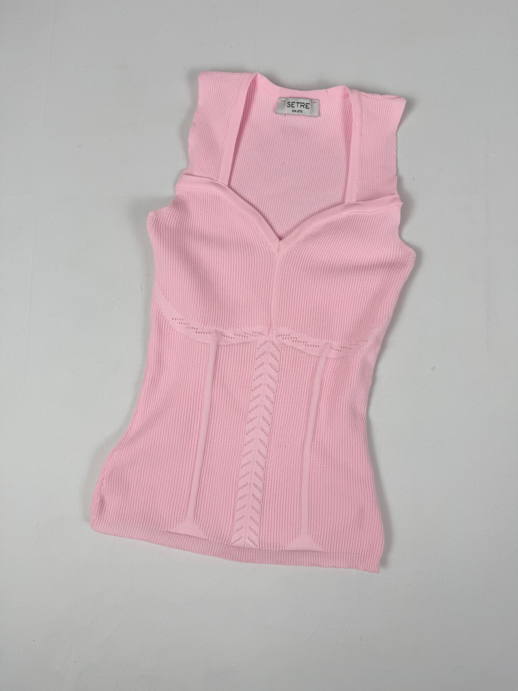 Pink knitted tight fit tank top (XS)