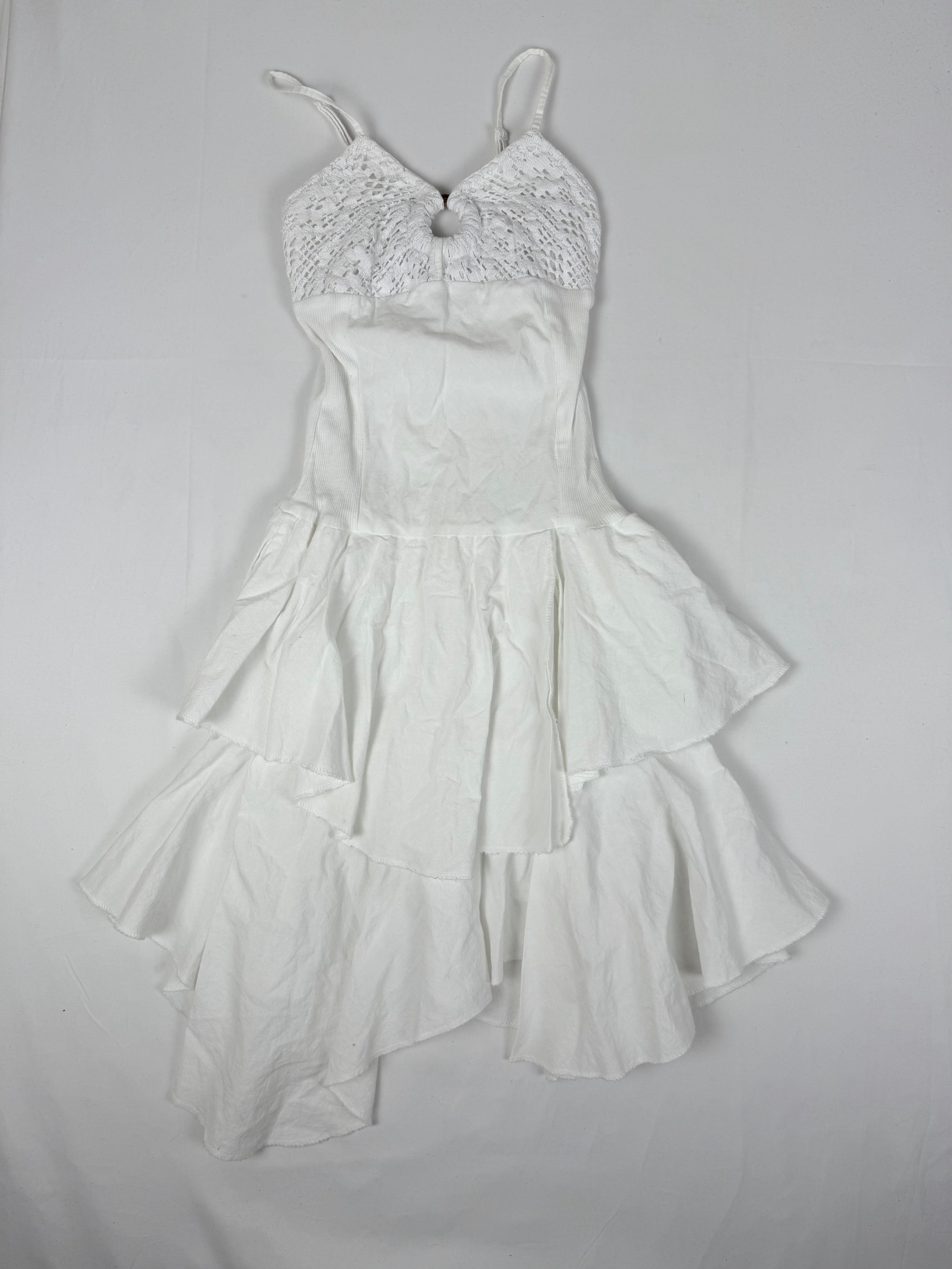 White 100% cotton pleated dress (XS)