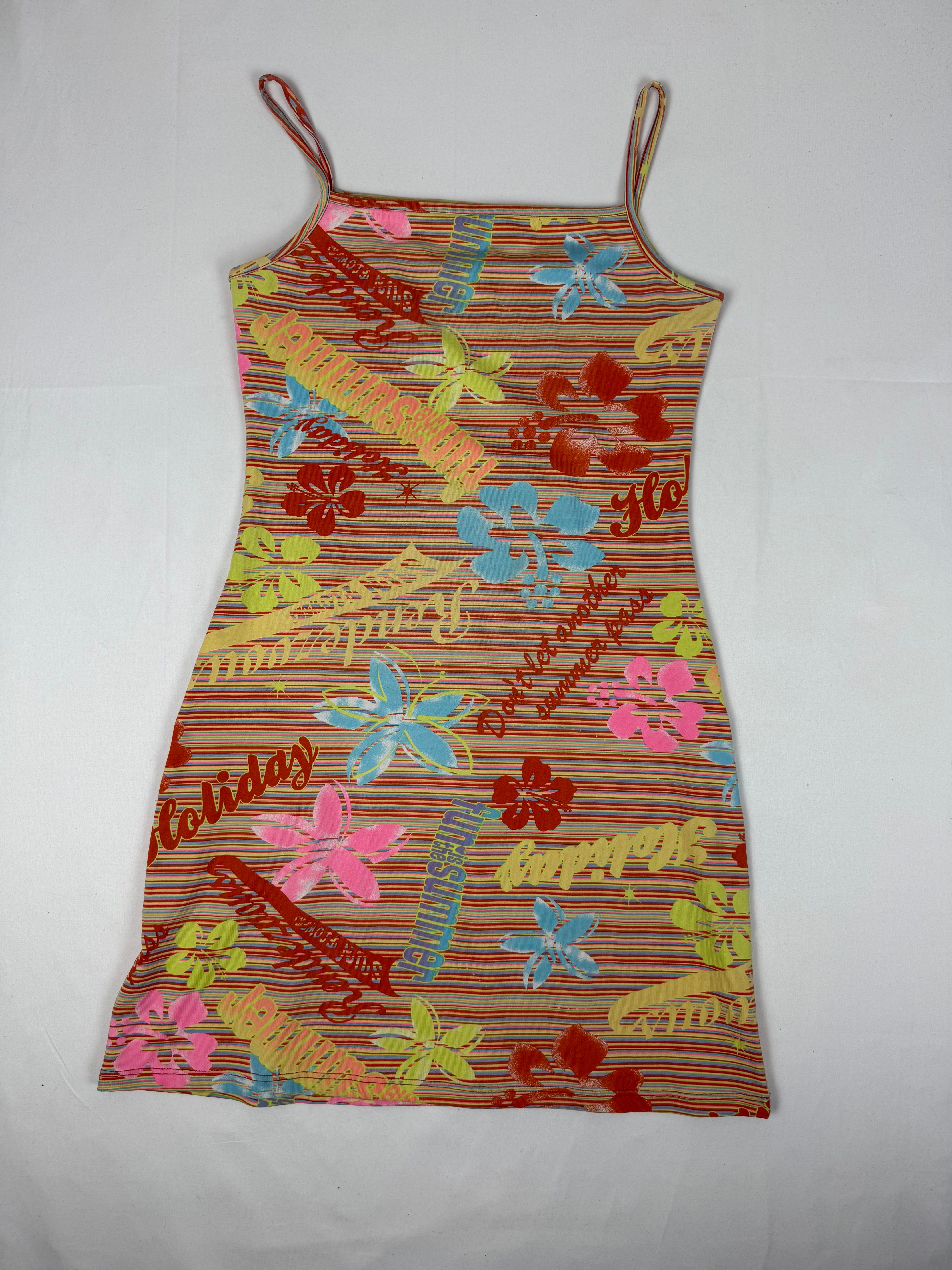 Multicolor lycra hibiscus mini dress (S/M)