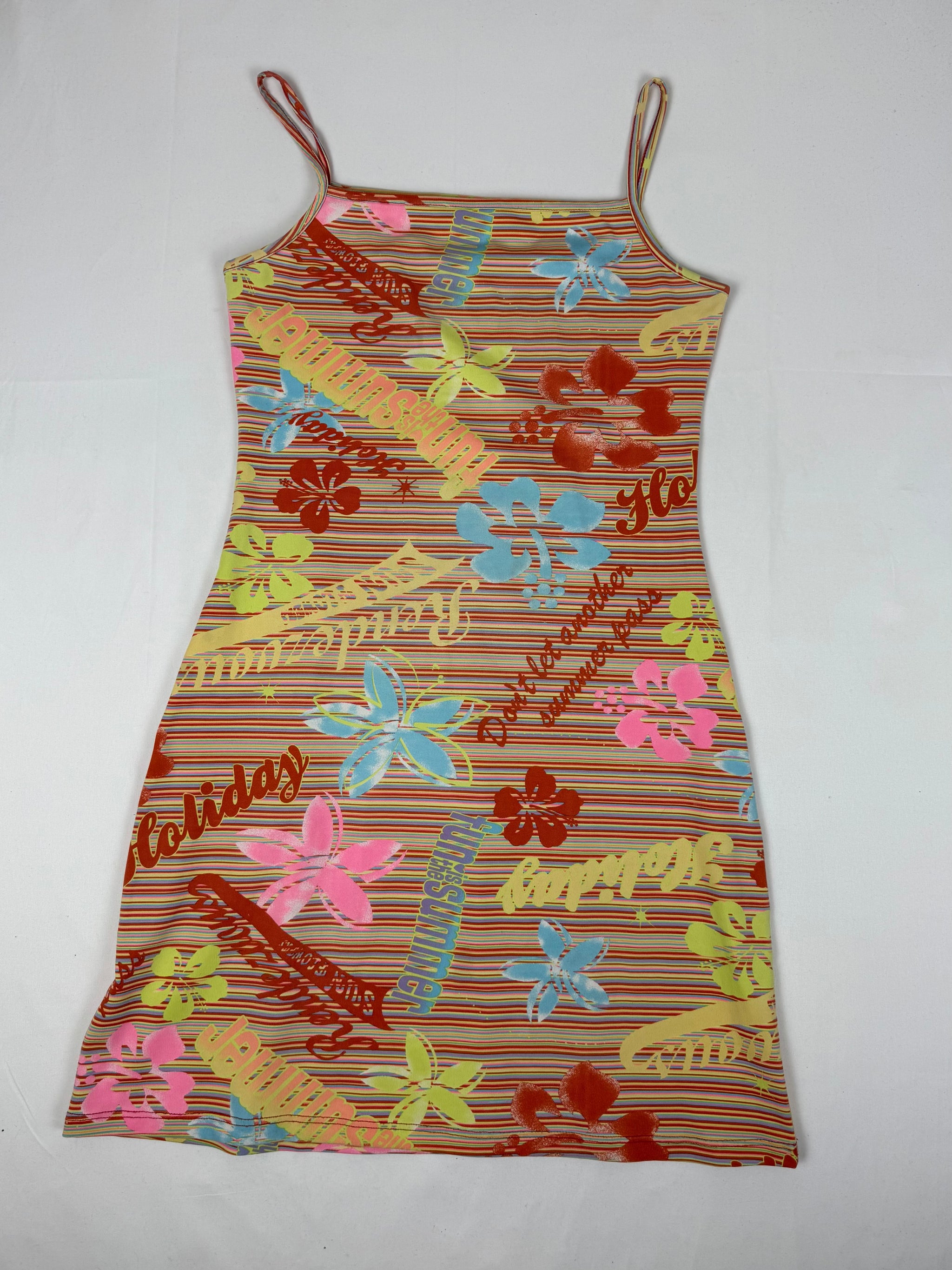 Multicolor graphic lycra mini dress (S/M)