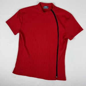 Red ribbed zip up tee (L)
