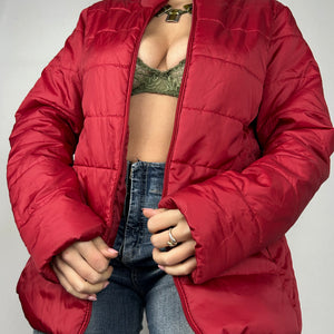 Red zip up puffer biker jacket (M/L)
