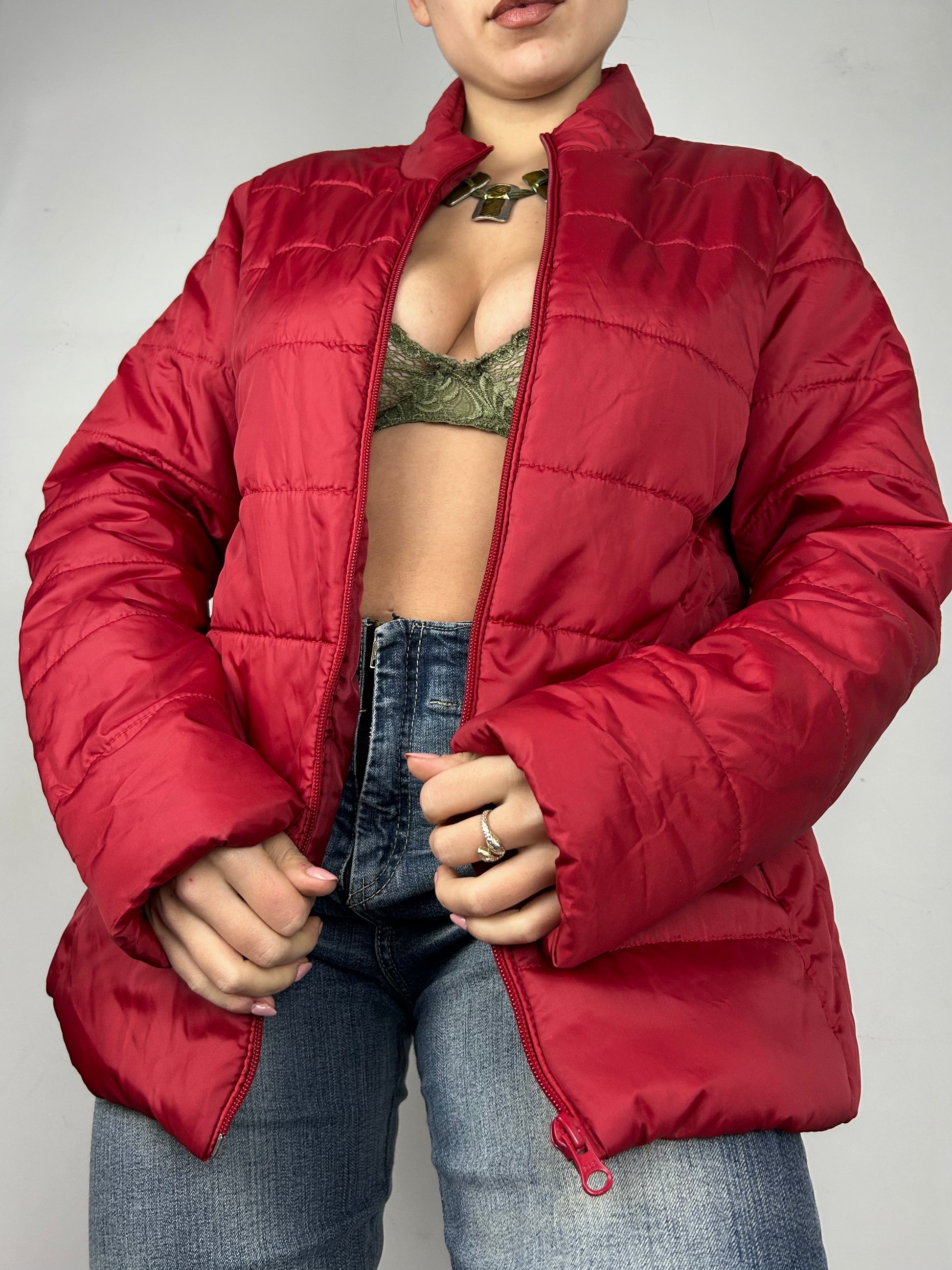 Red zip up puffer biker jacket (M/L)