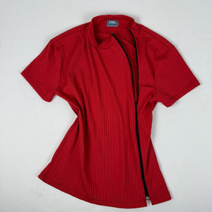 Red ribbed zip up tee (L)