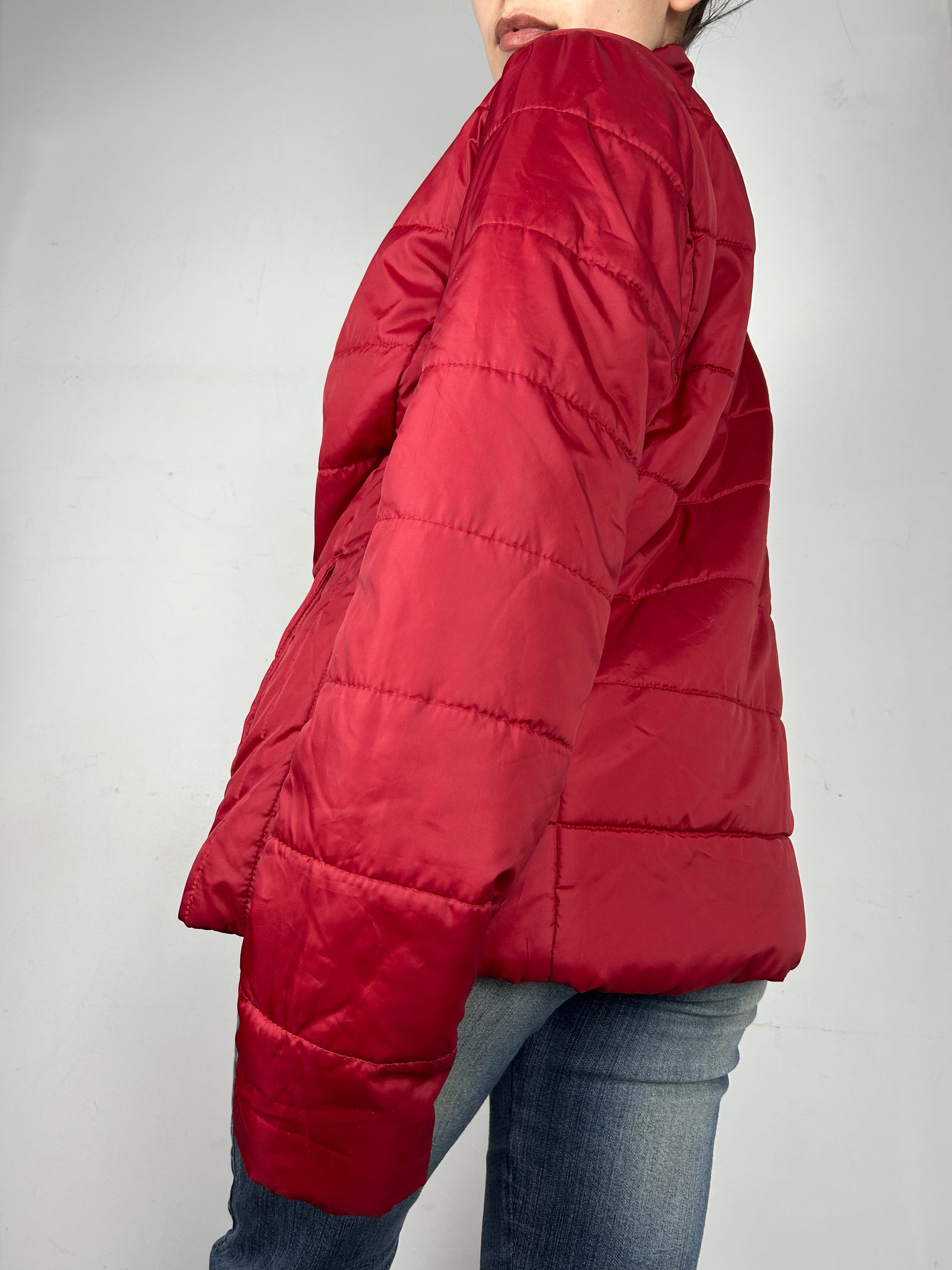 Red zip up puffer biker jacket (M/L)