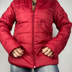 Red zip up puffer biker jacket (M/L)