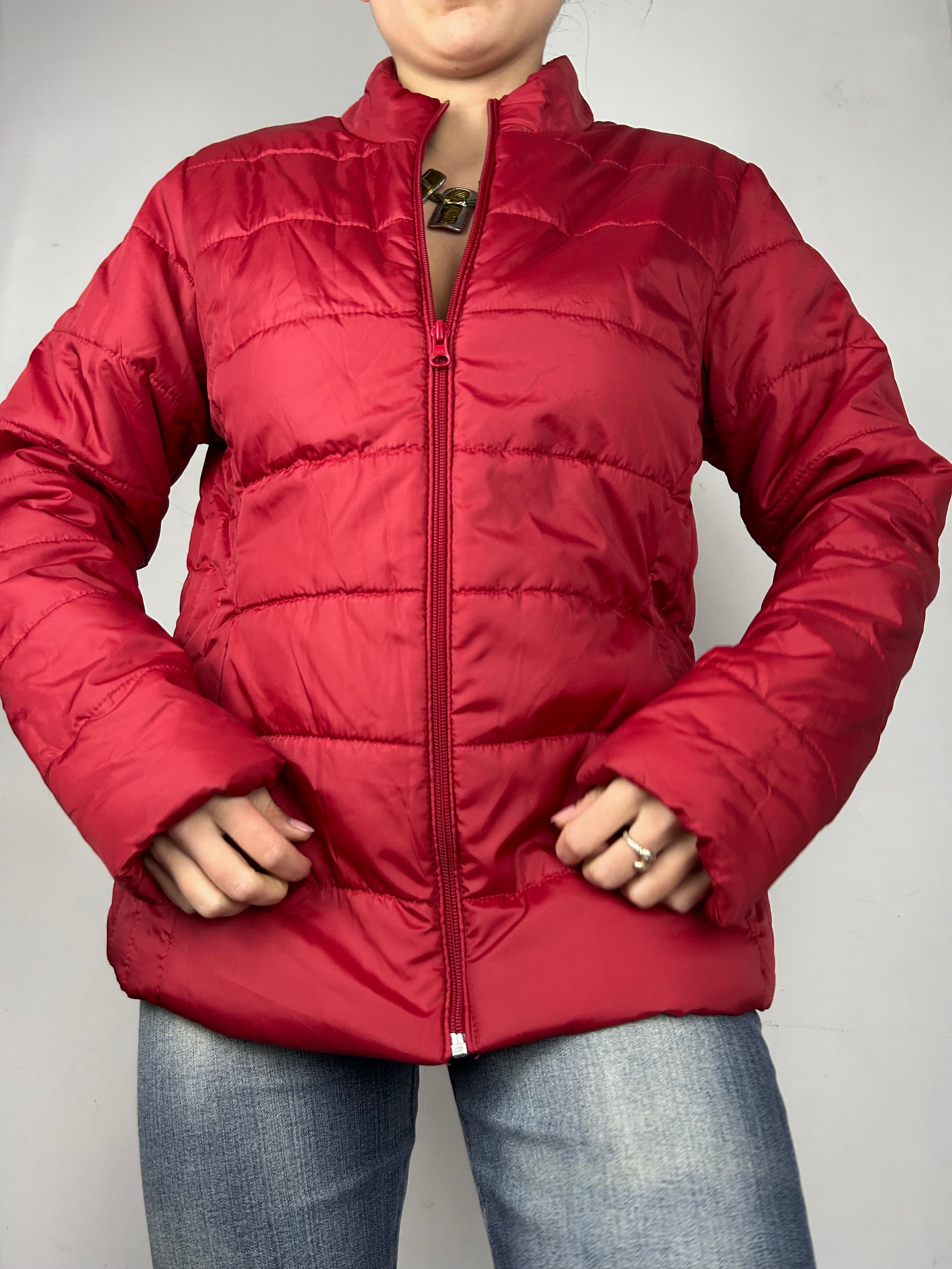 Red zip up puffer biker jacket (M/L)