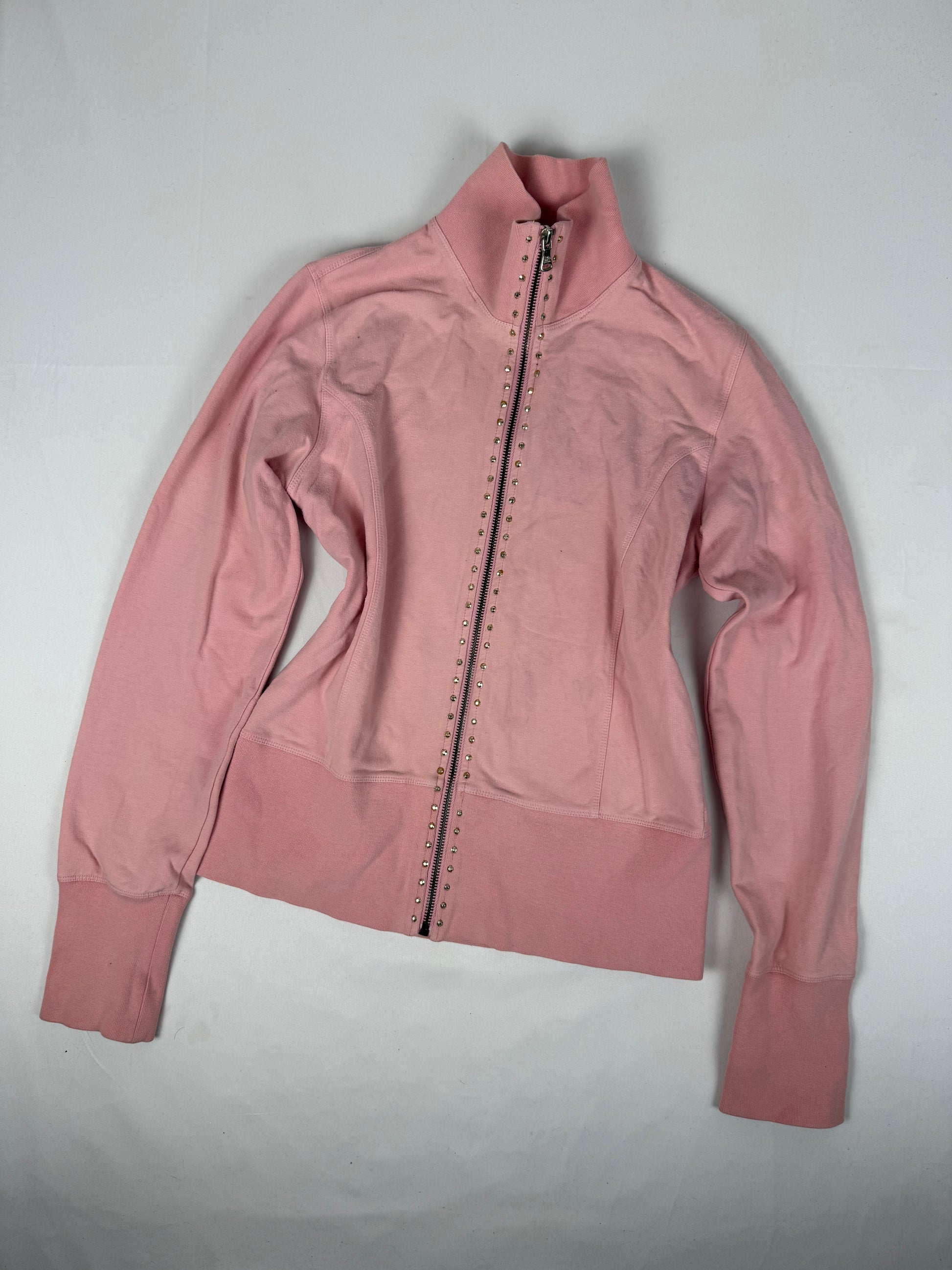 Pink cotton zip up logo sweatshirt (L)