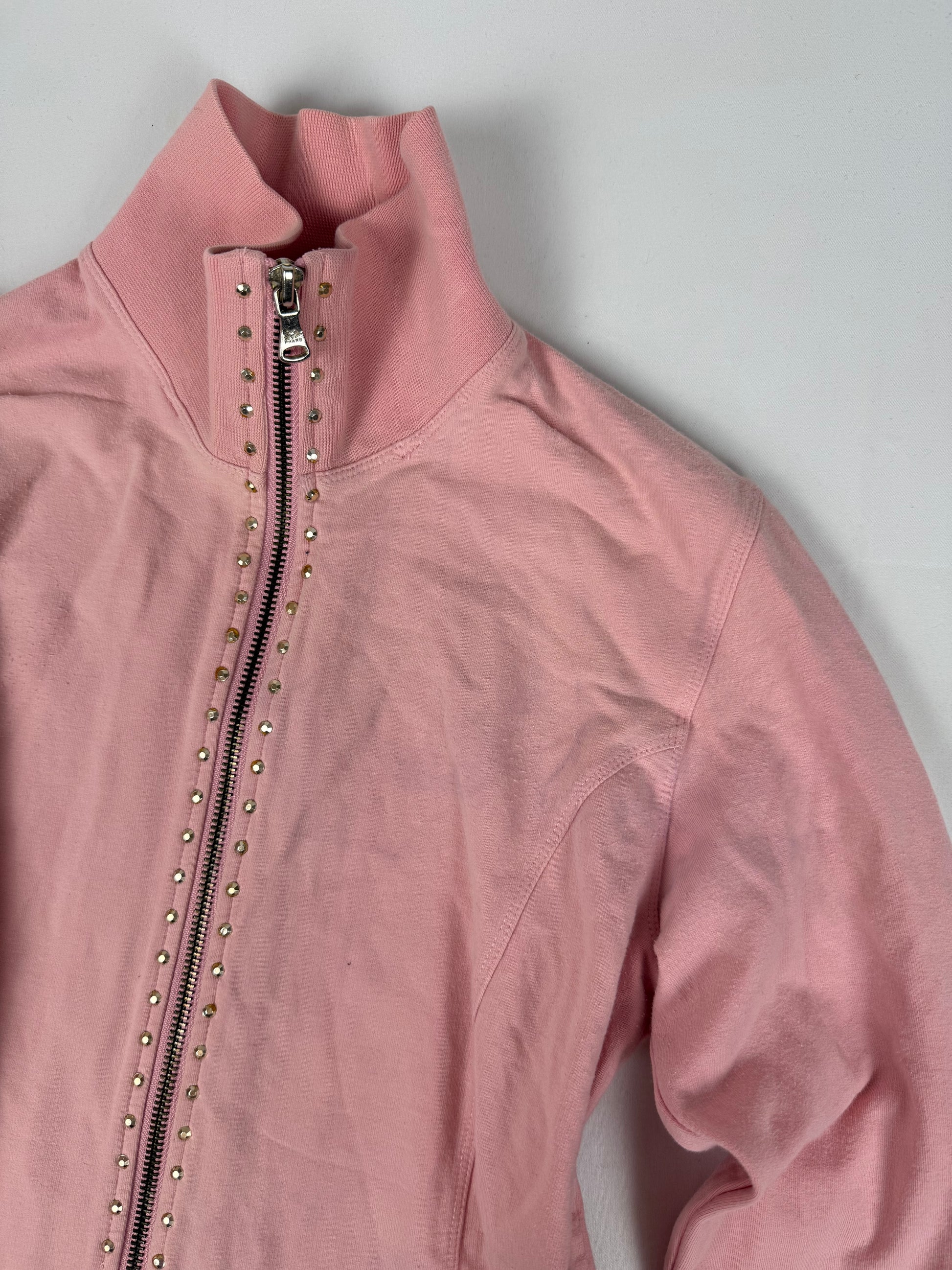 Pink cotton zip up logo sweatshirt (L)