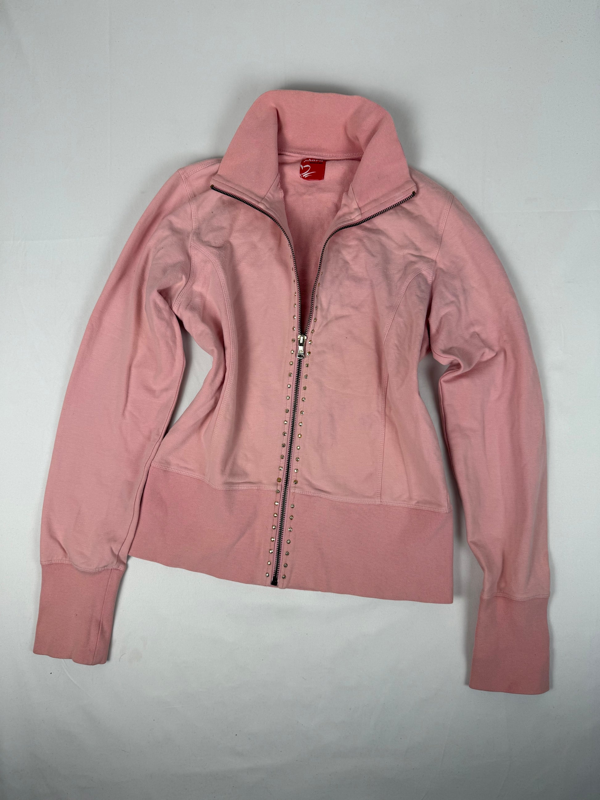 Pink cotton zip up logo sweatshirt (L)