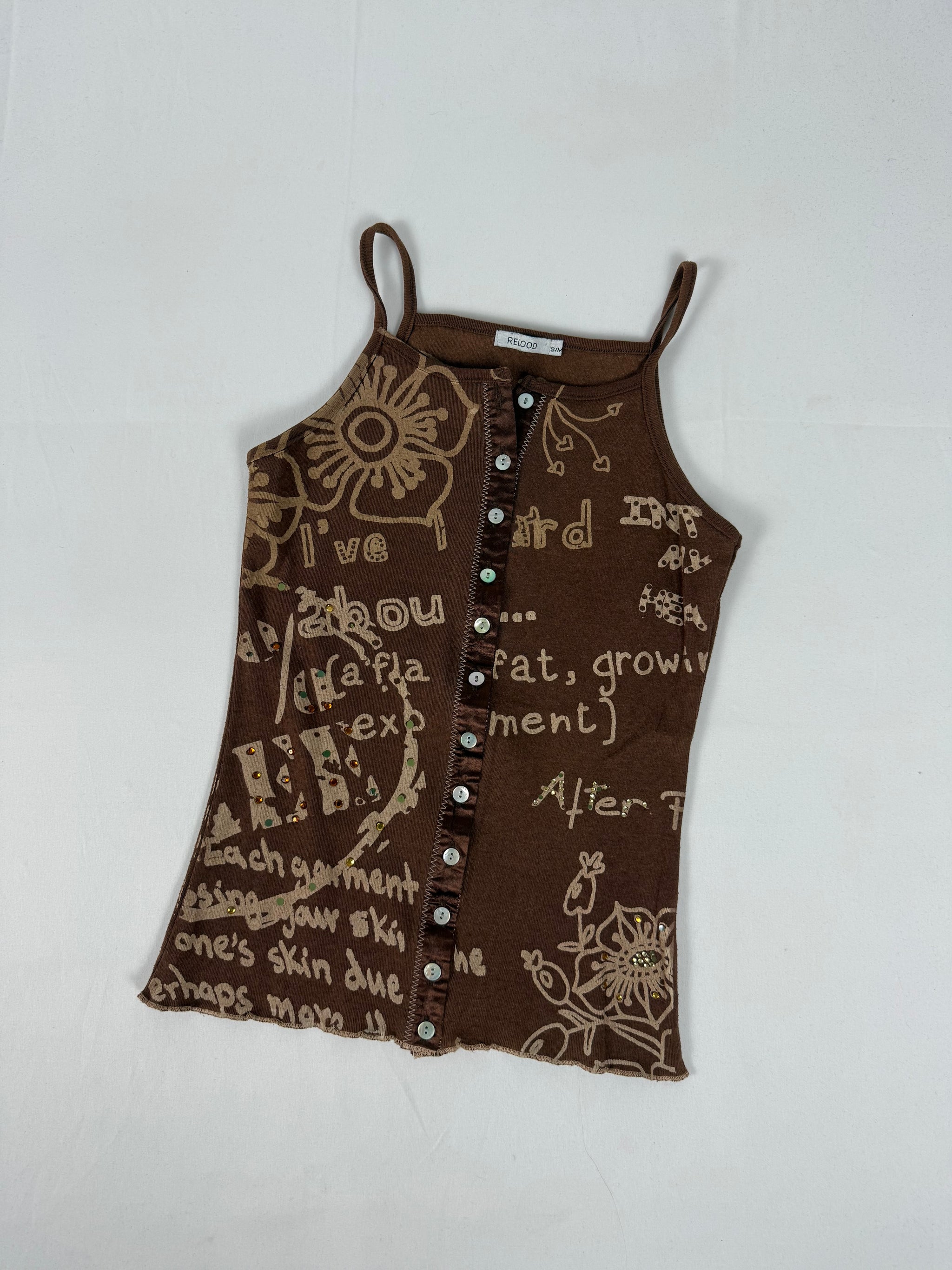 Brown tight fit cotton cami top (S)