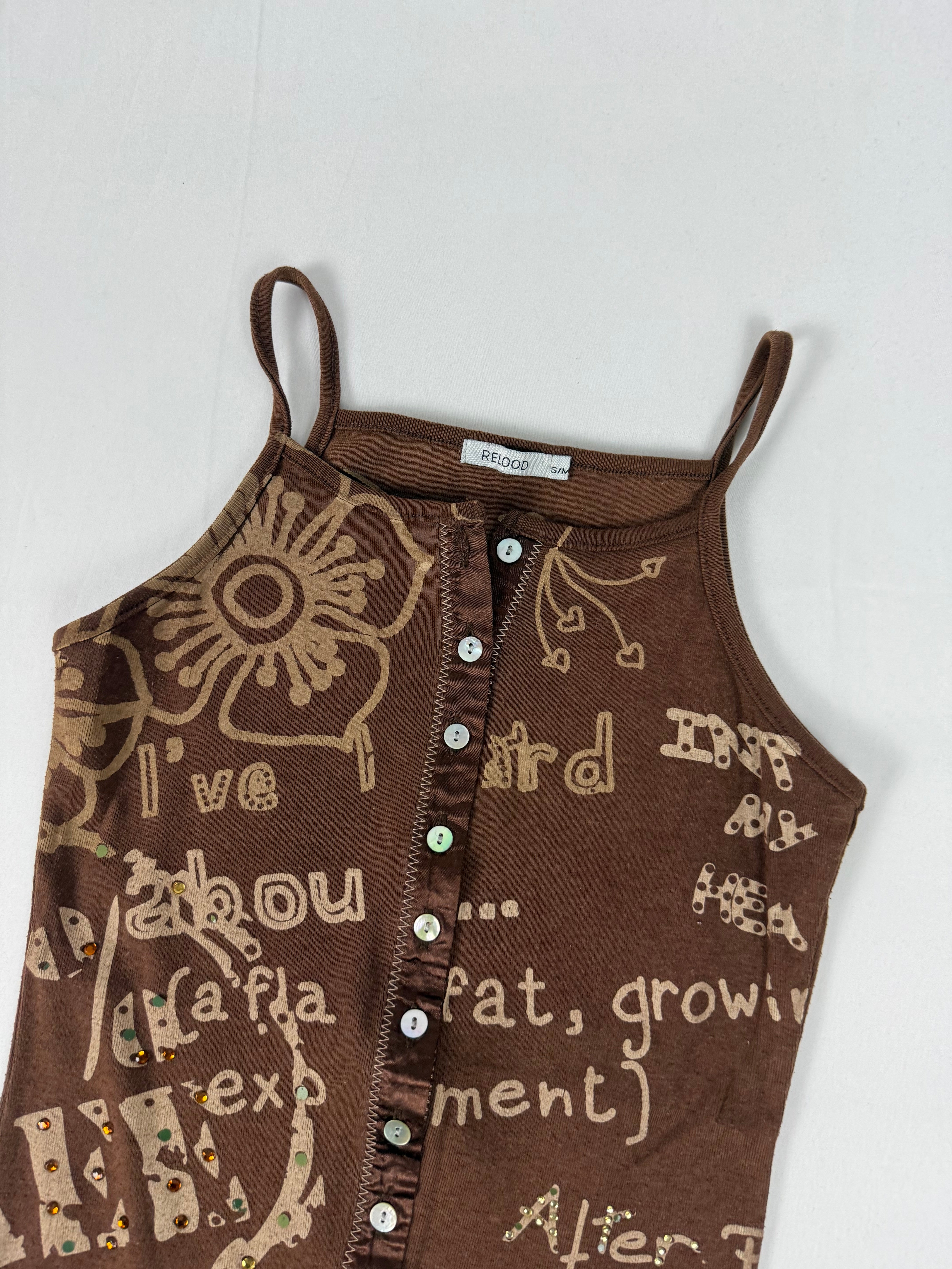 Brown tight fit cotton cami top (S)