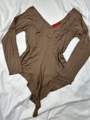 Brown asymmetric stretchy  long sleeves top (S/M)