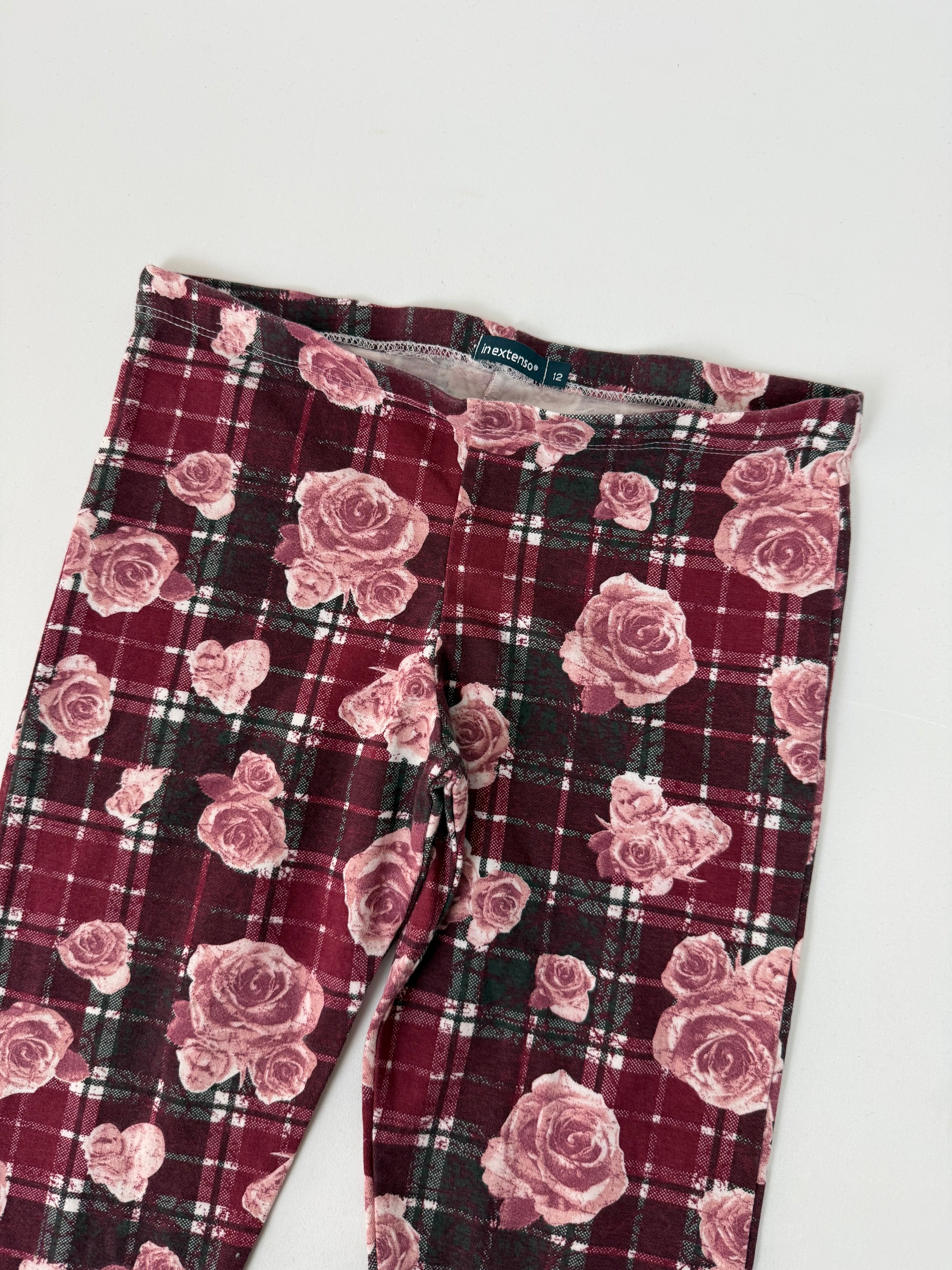 Pink floral leggings capri pants (S)