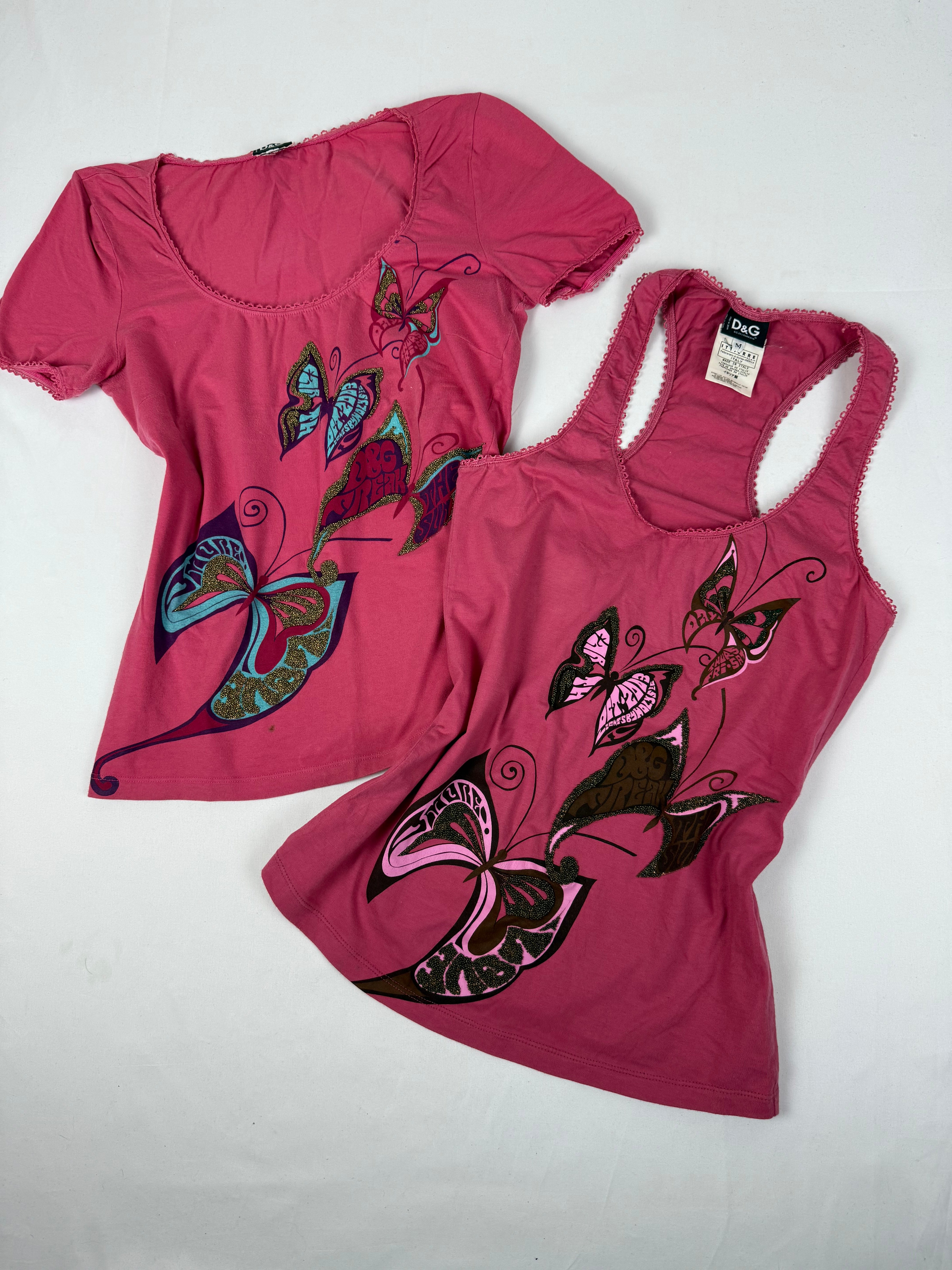 Pink butterfly print tank top (M/L)