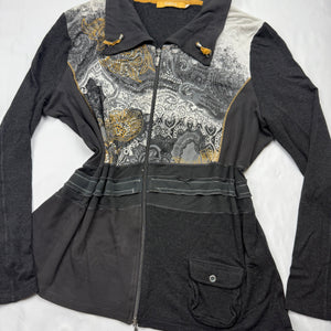 Black patchwork zip up sweatshirt (XXL)