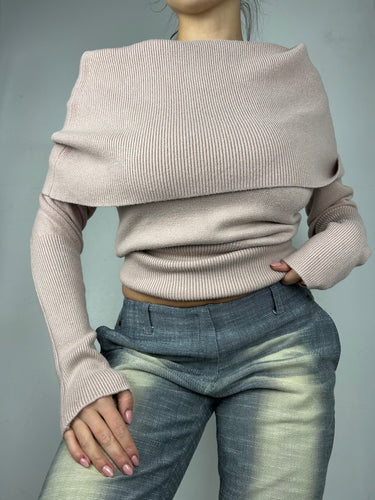 Baby pink bardot neck jumper (S/M)