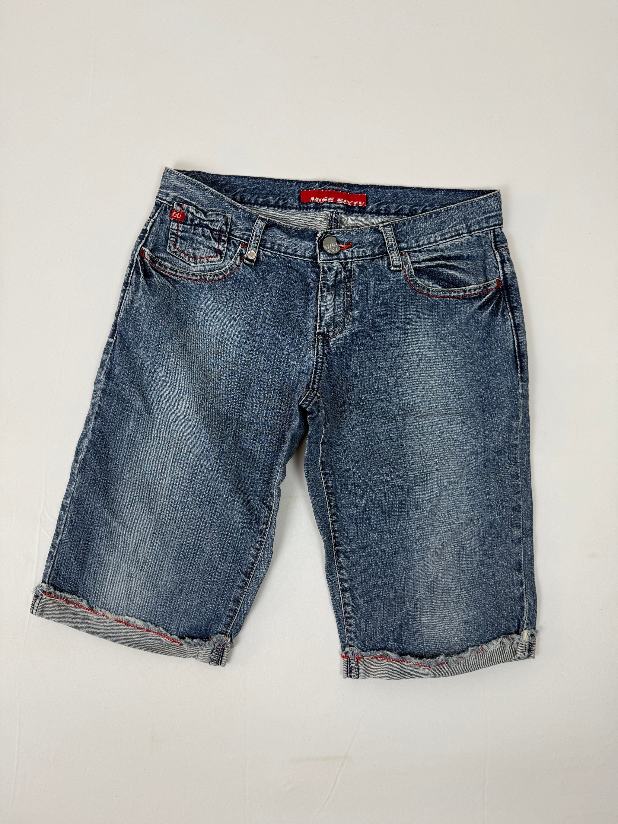 Blue denim low rise mid short (XS)