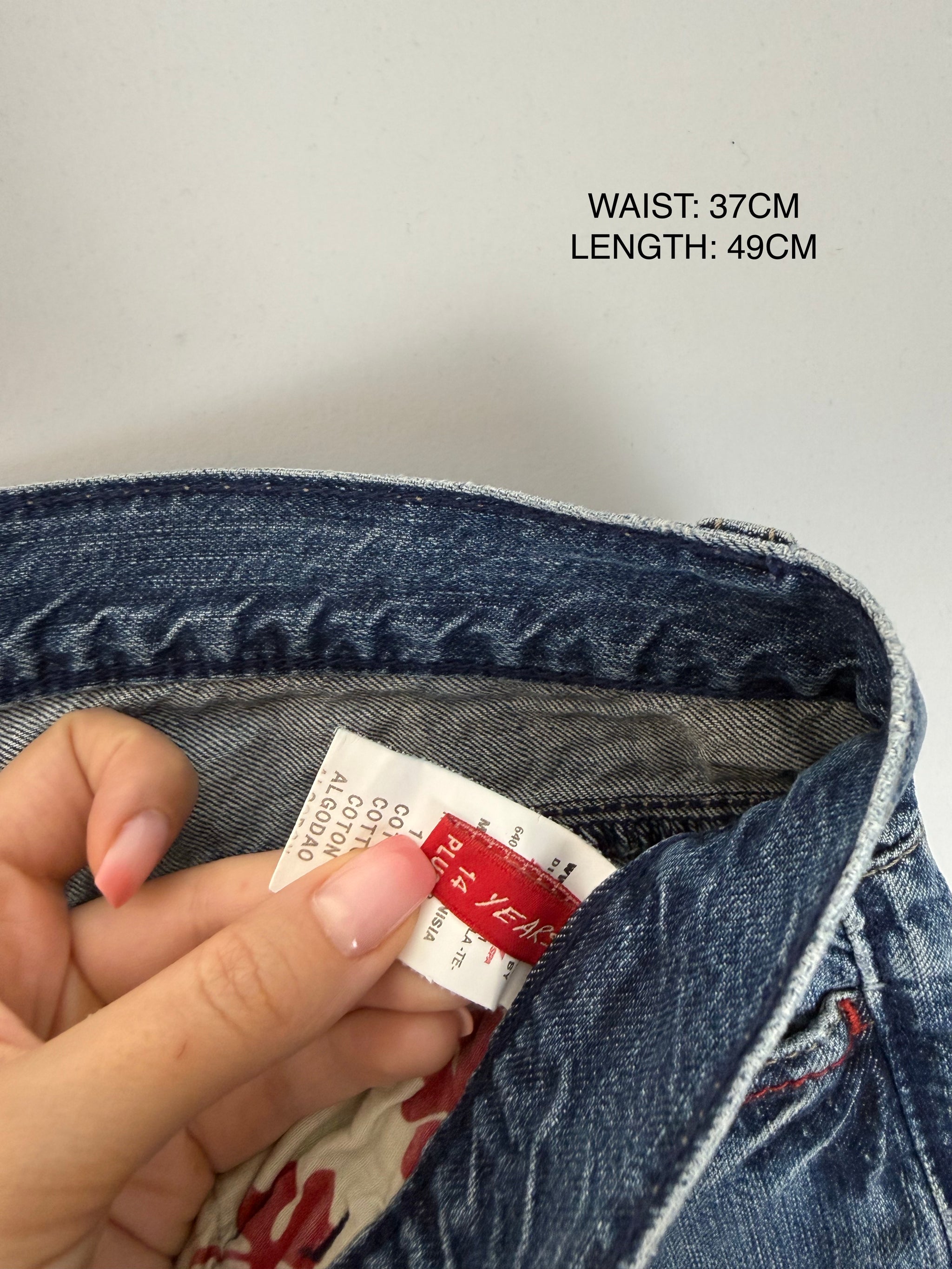 Blue denim low rise mid short (XS)