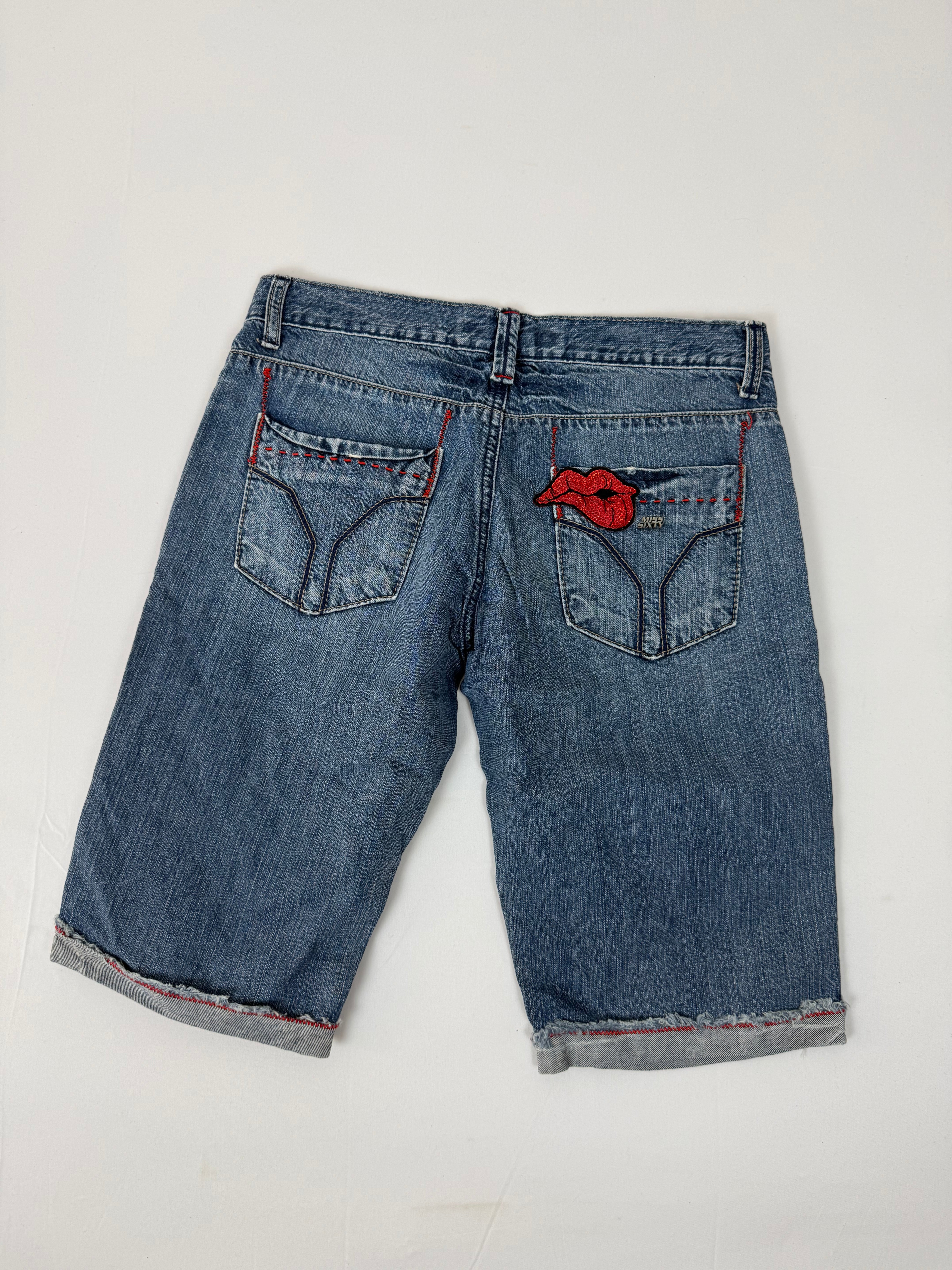 Blue denim low rise mid short (XS)