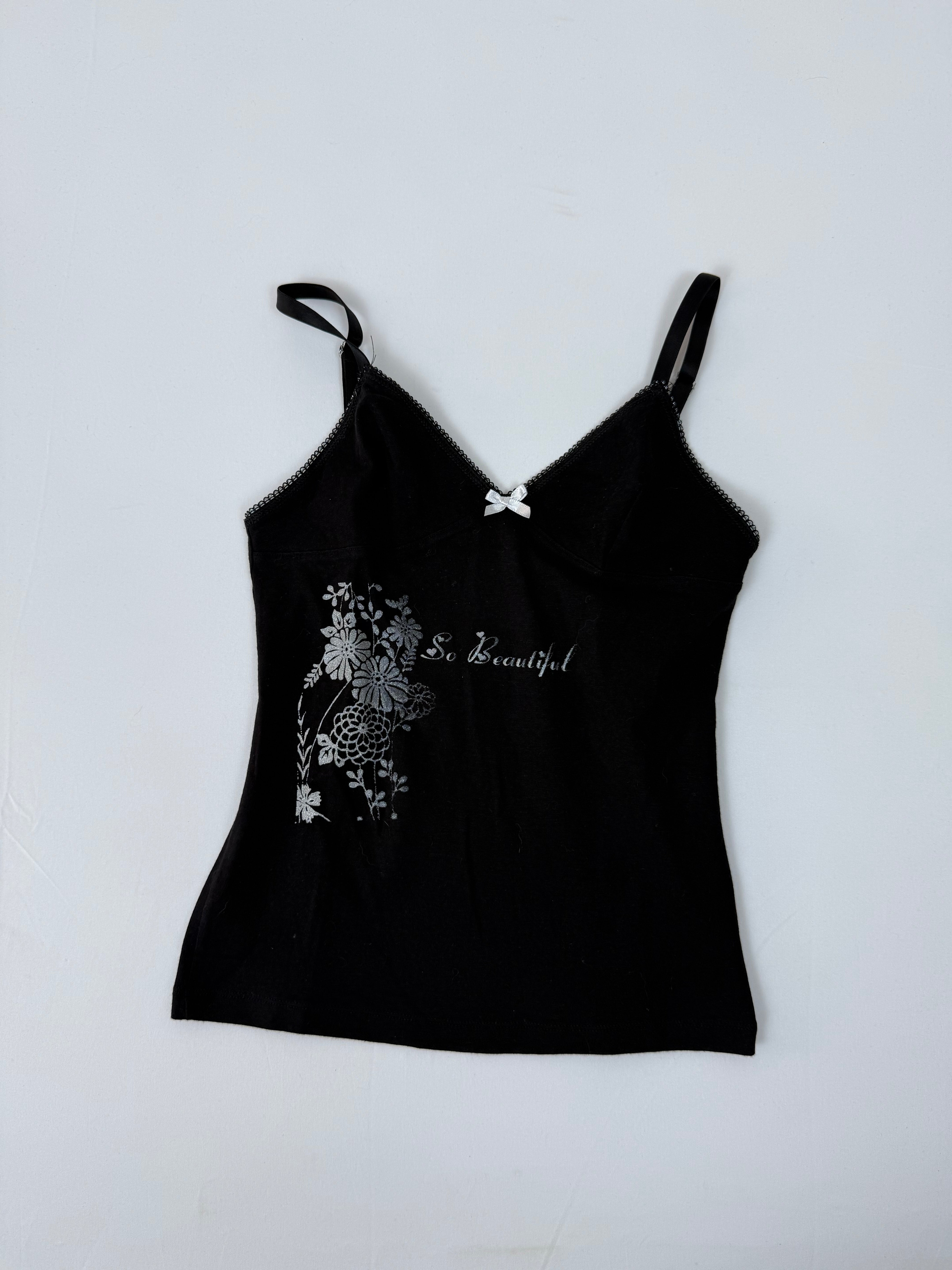 Black cotton graphic top (S)