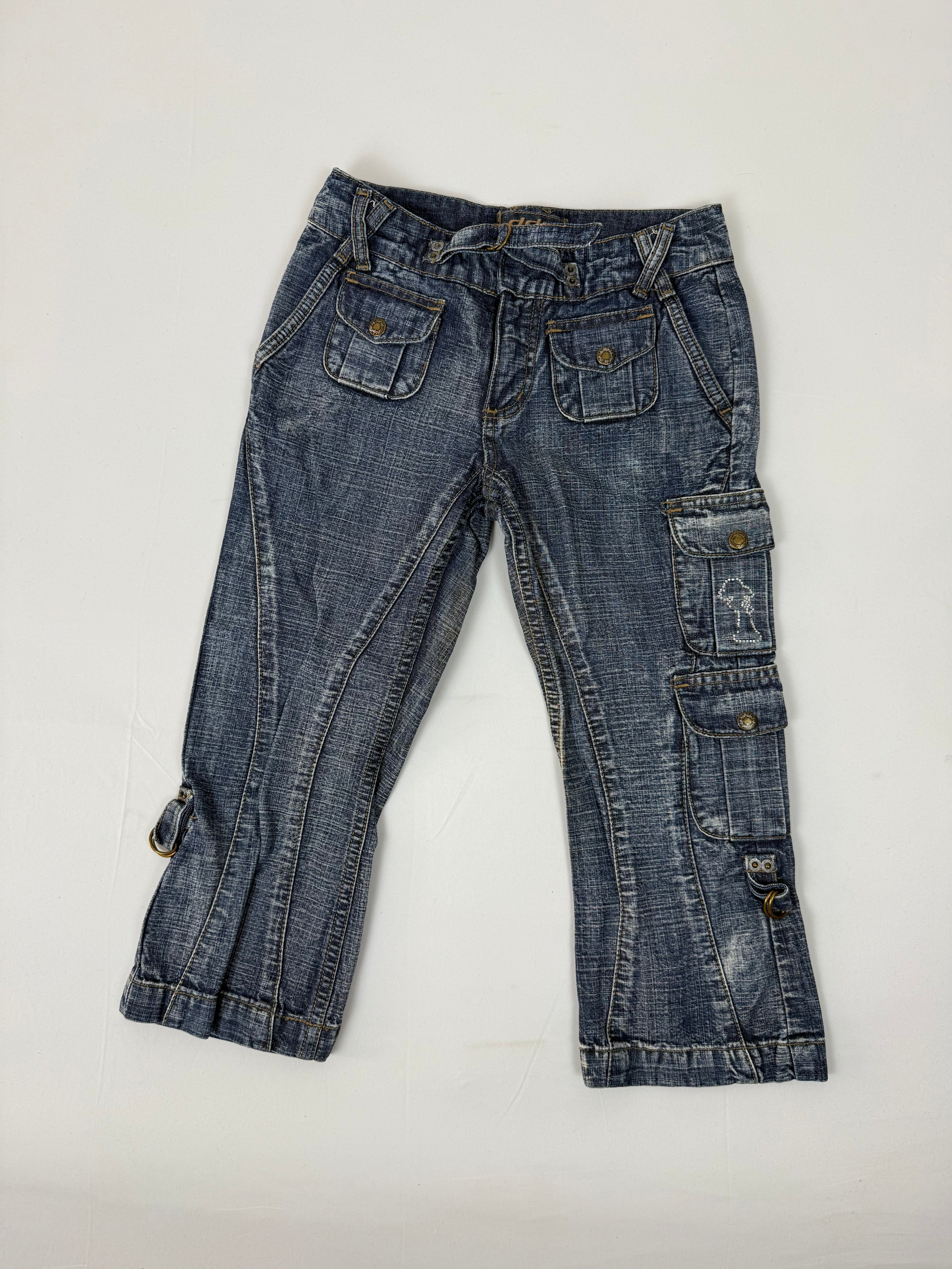 Blue denim cargo capri pants (XS)