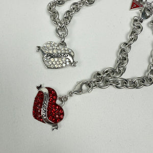 Silver rhinestones heart charms strass chain bracelet