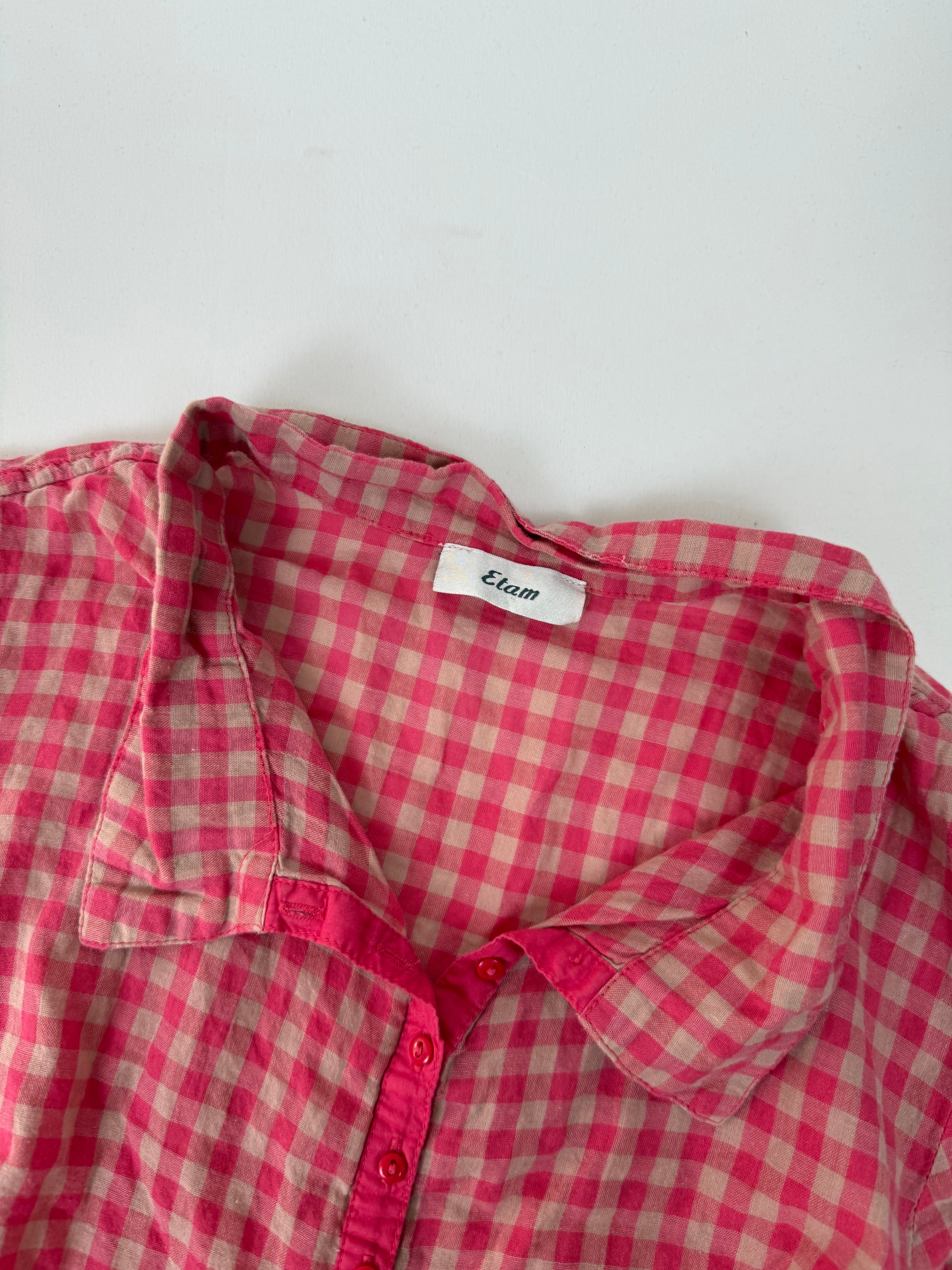 Red check print cotton top + shorty set (M)