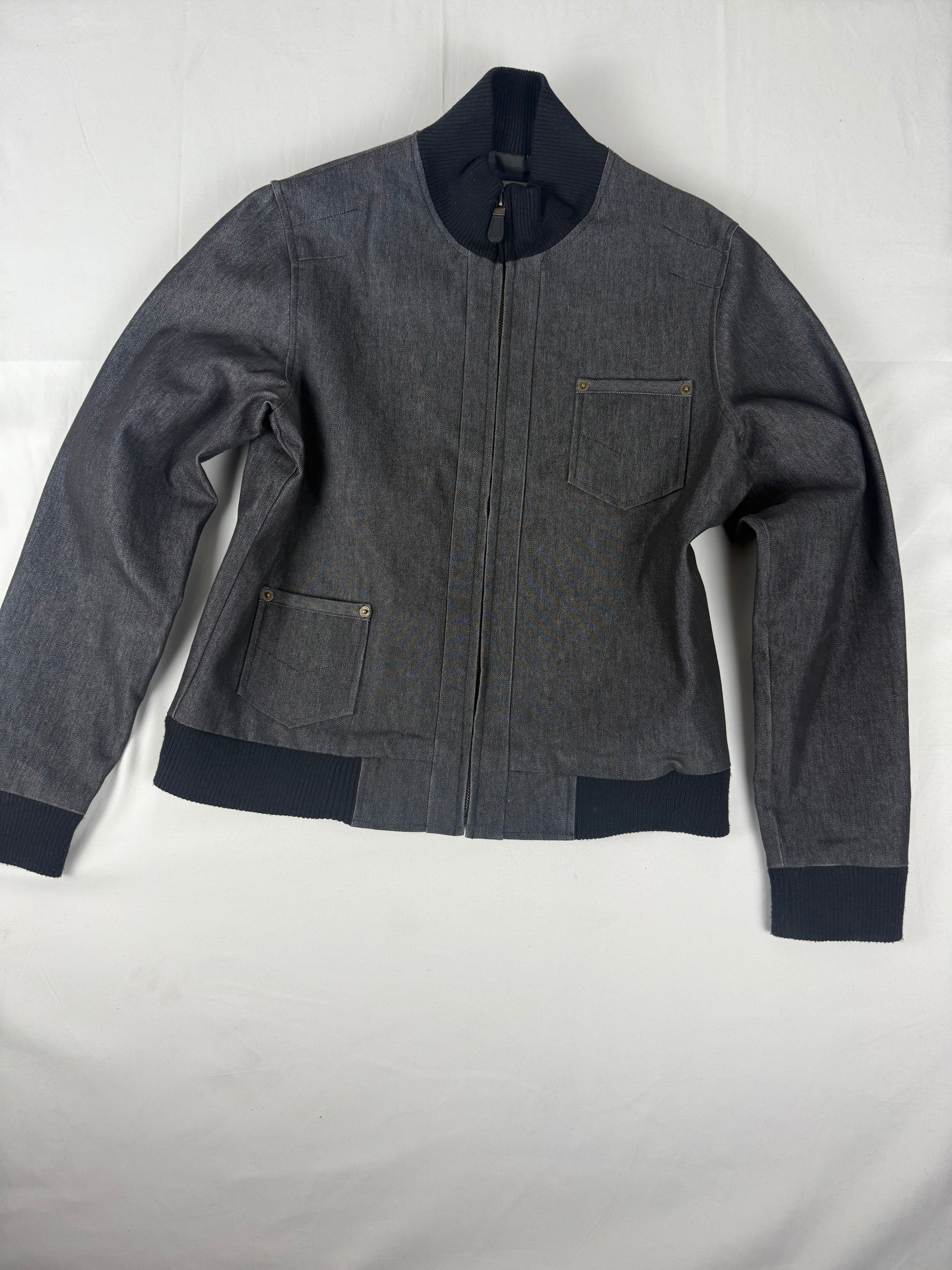 Grey denim cotton zip up jacket (L)