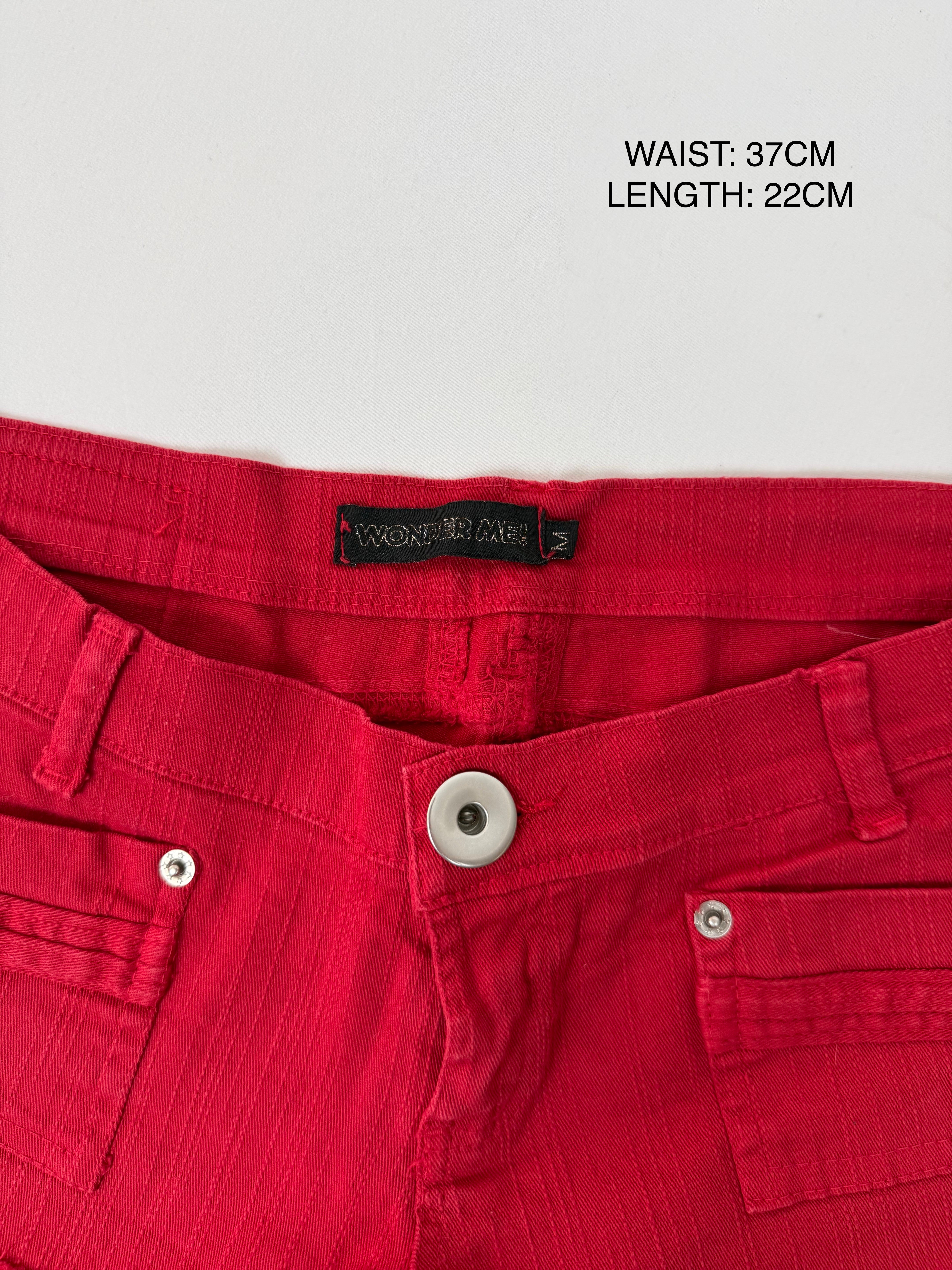 Red denim low rise mini short (M)