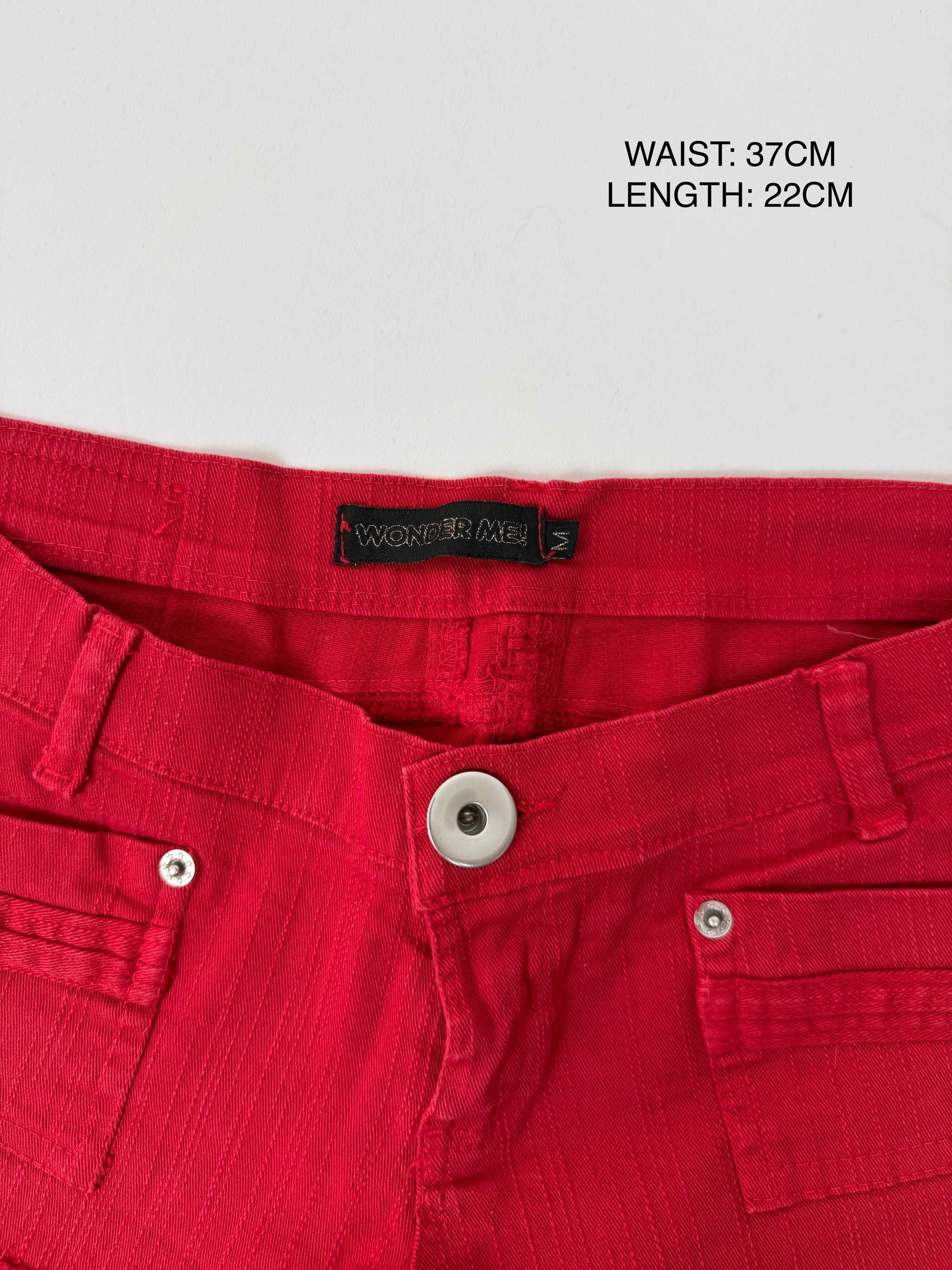 Red denim low rise mini short (M)