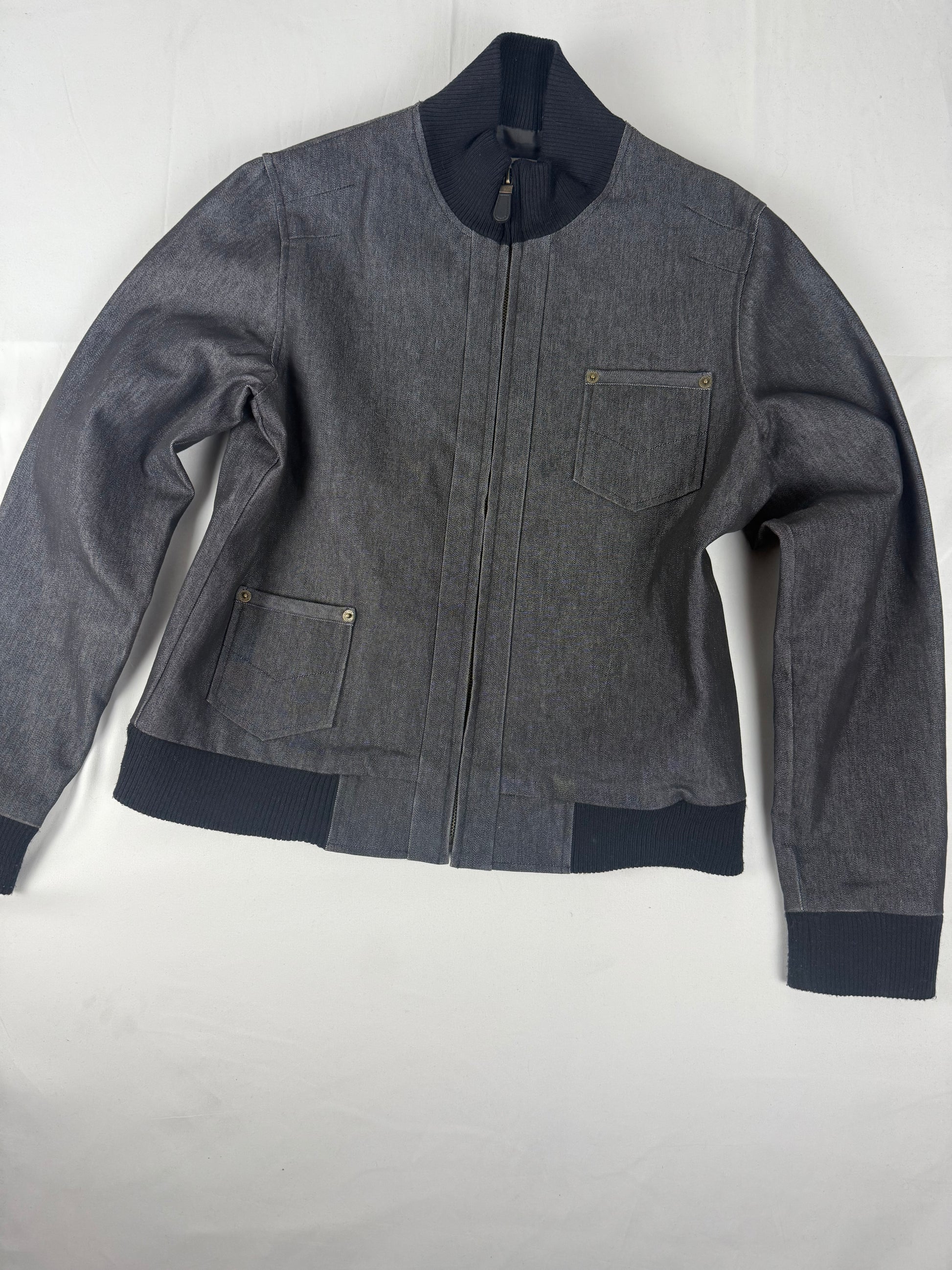 Grey denim cotton zip up jacket (L)