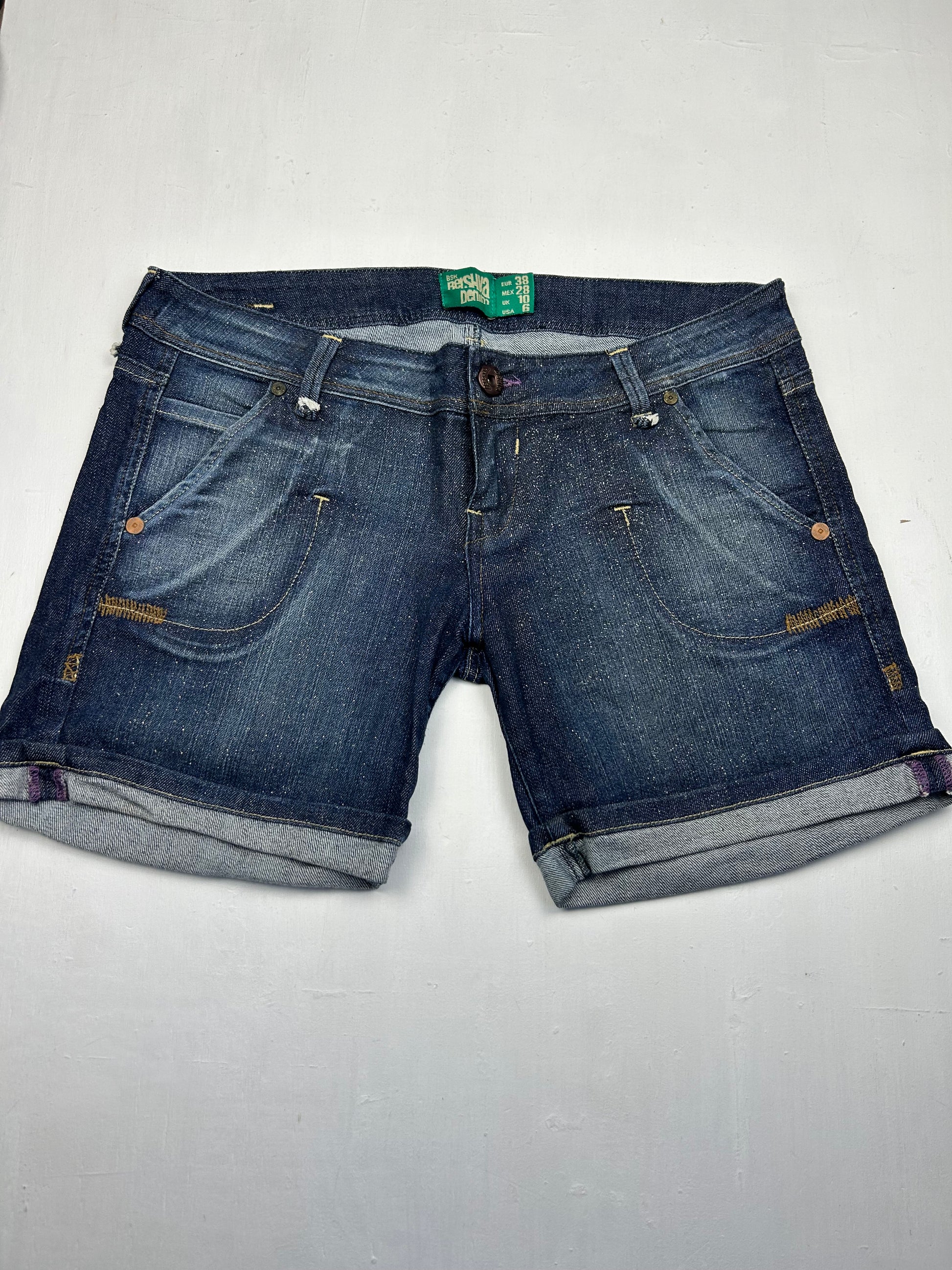 Navy denim low rise mini short (M)