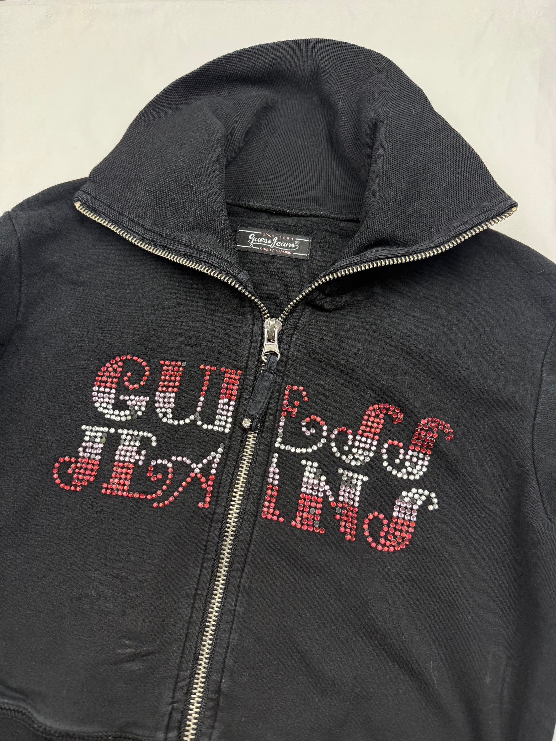 Black rhinestones logo zip up sweatshirt (S)