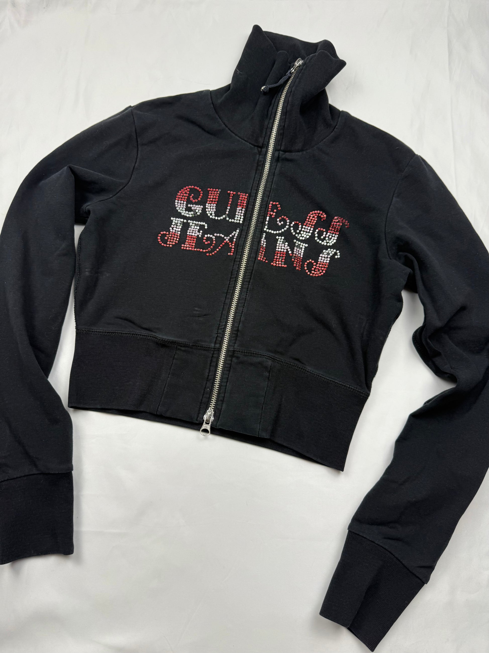 Black rhinestones logo zip up sweatshirt (S)
