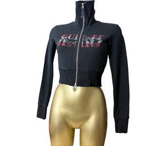 Black rhinestones logo zip up sweatshirt (S)