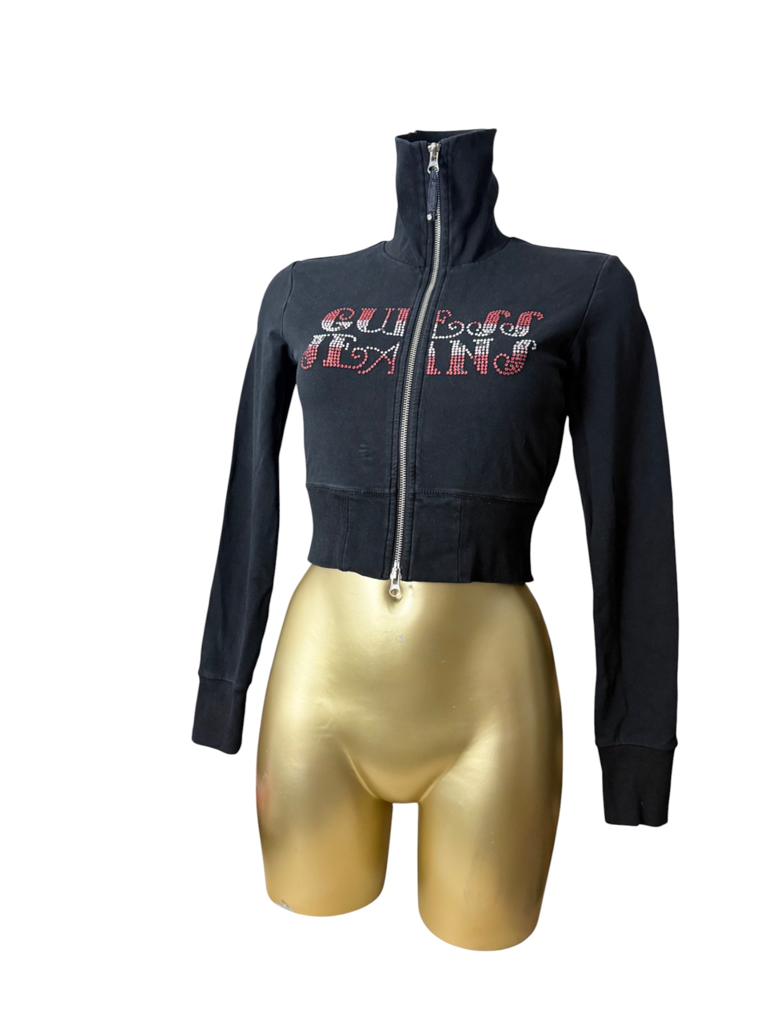 Black rhinestones logo zip up sweatshirt (S)