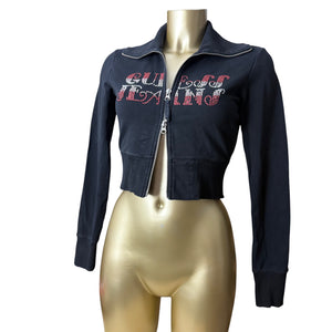 Black rhinestones logo zip up sweatshirt (S)