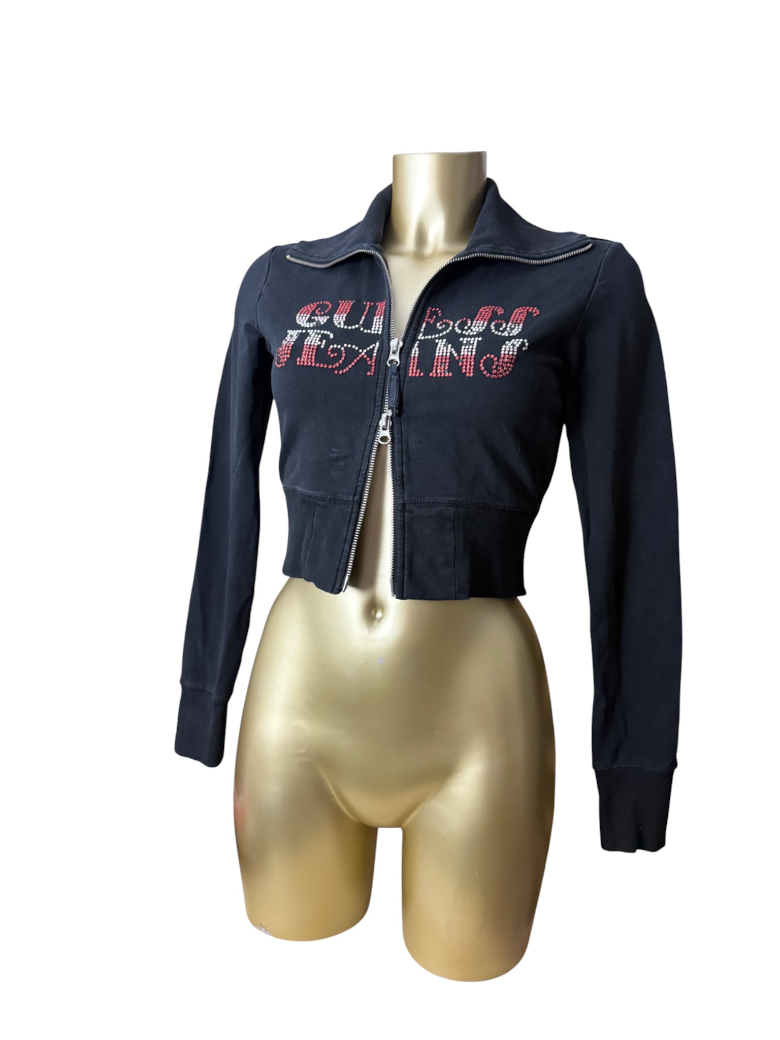 Black rhinestones logo zip up sweatshirt (S)