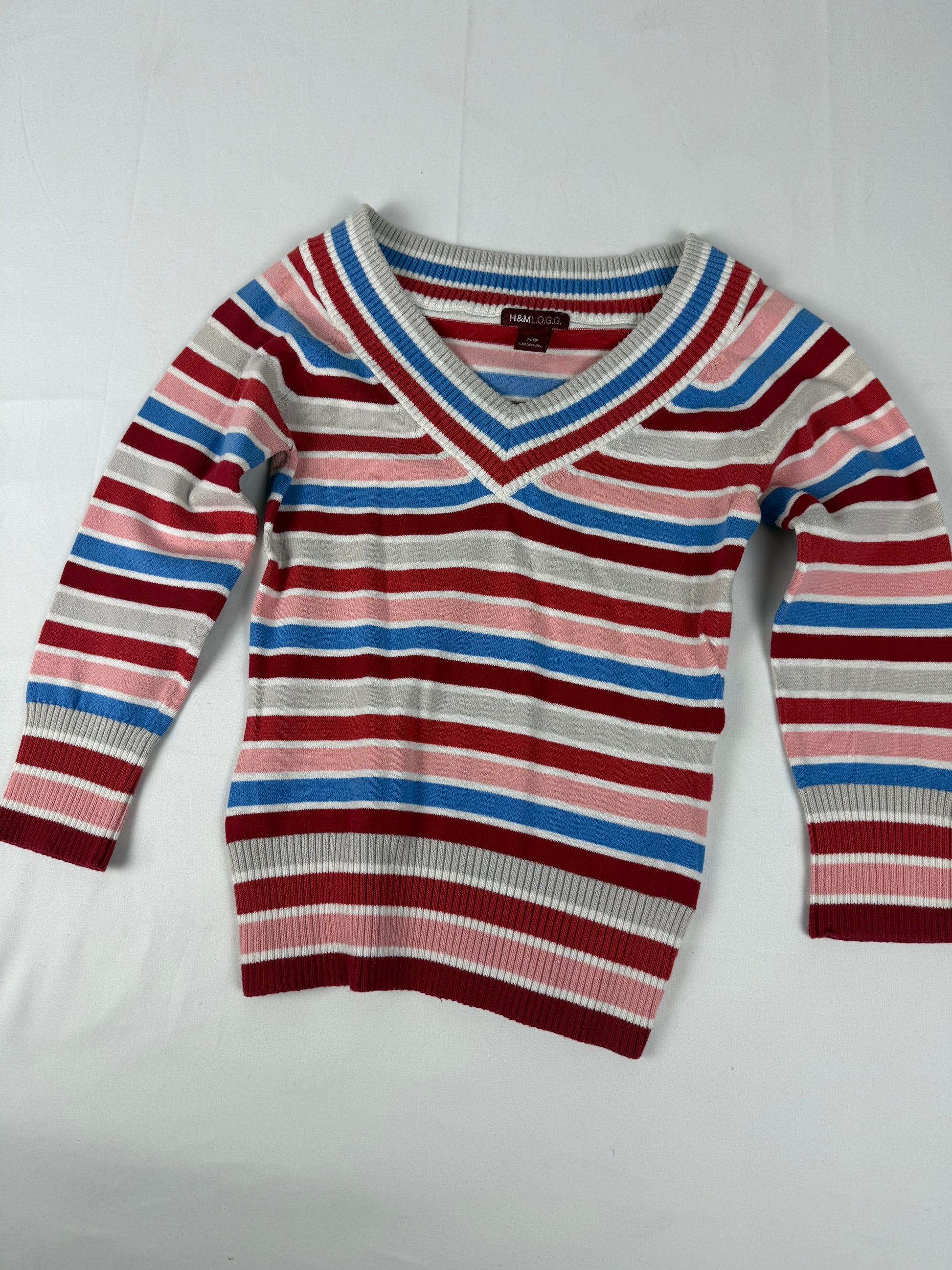 Multicolor striped tight fit V neck jumper (XS/S)