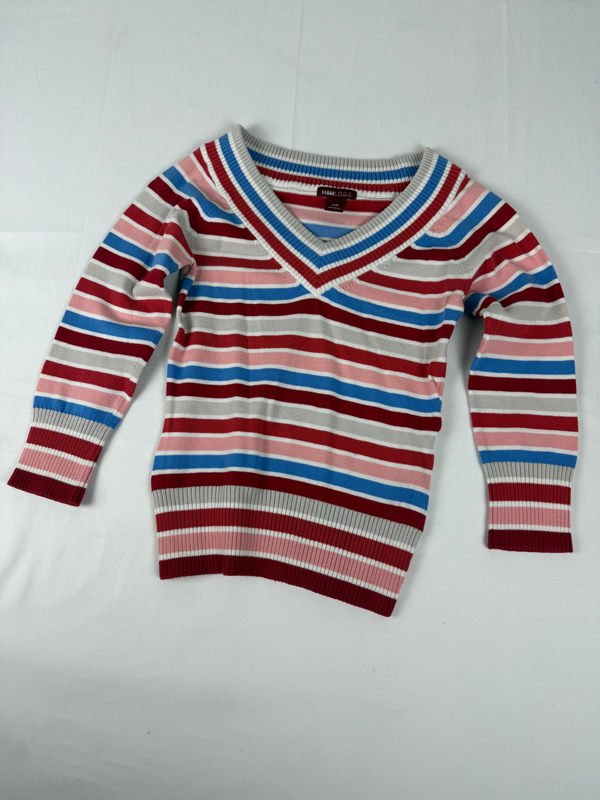 Multicolor striped tight fit V neck jumper (XS/S)
