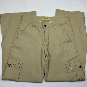 Beige low rise cargo baggy pants (S)