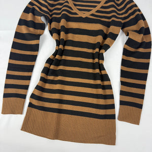 Beige striped super soft V neck jumper (S)