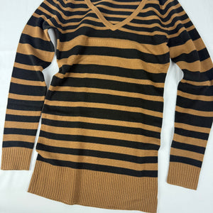 Beige striped super soft V neck jumper (S)