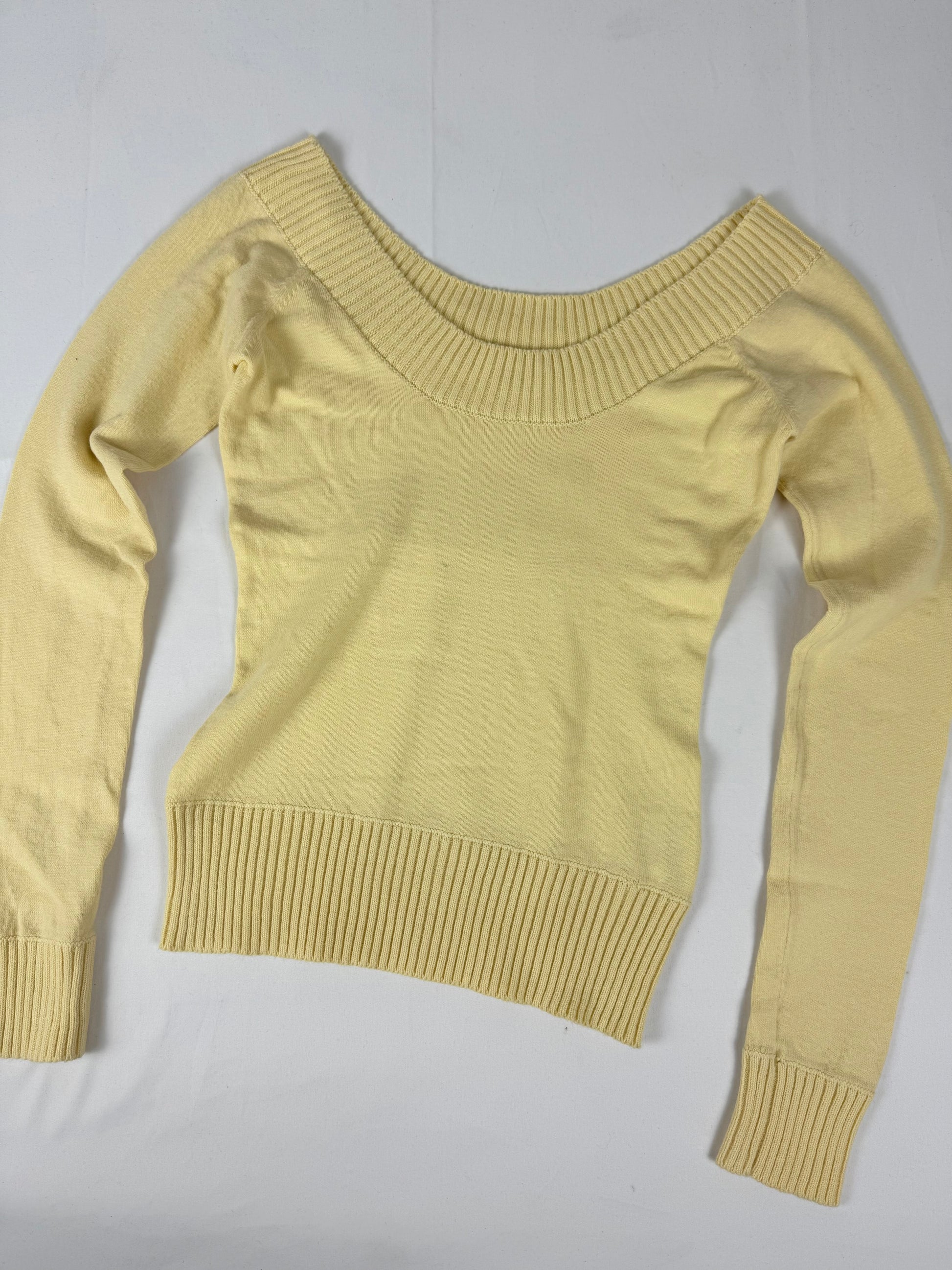 Yellow tight fit large neck jumper (XS/S)