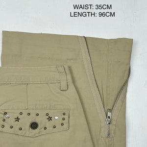 Beige low rise cargo baggy pants (S)