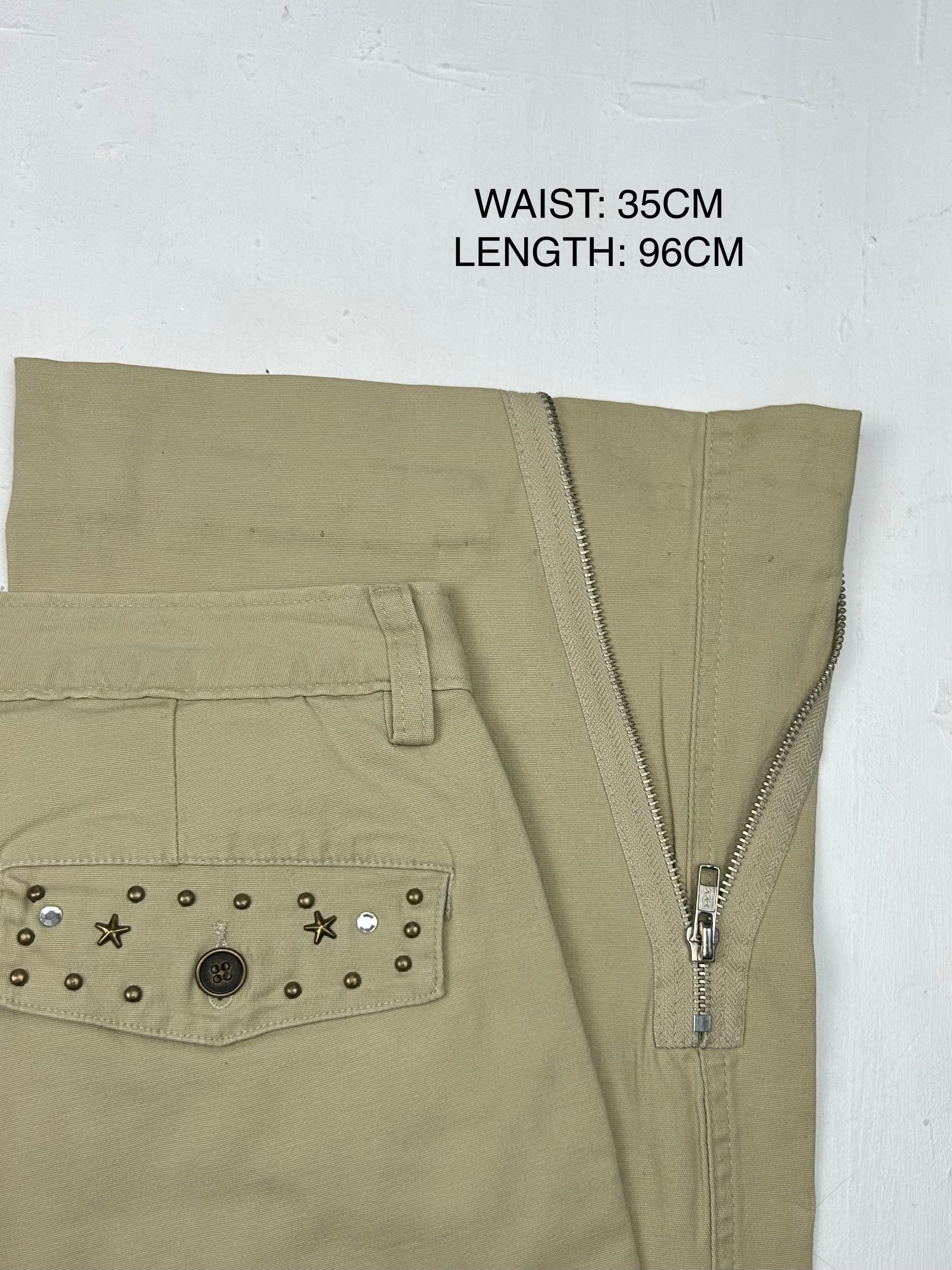 Beige low rise cargo baggy pants (S)