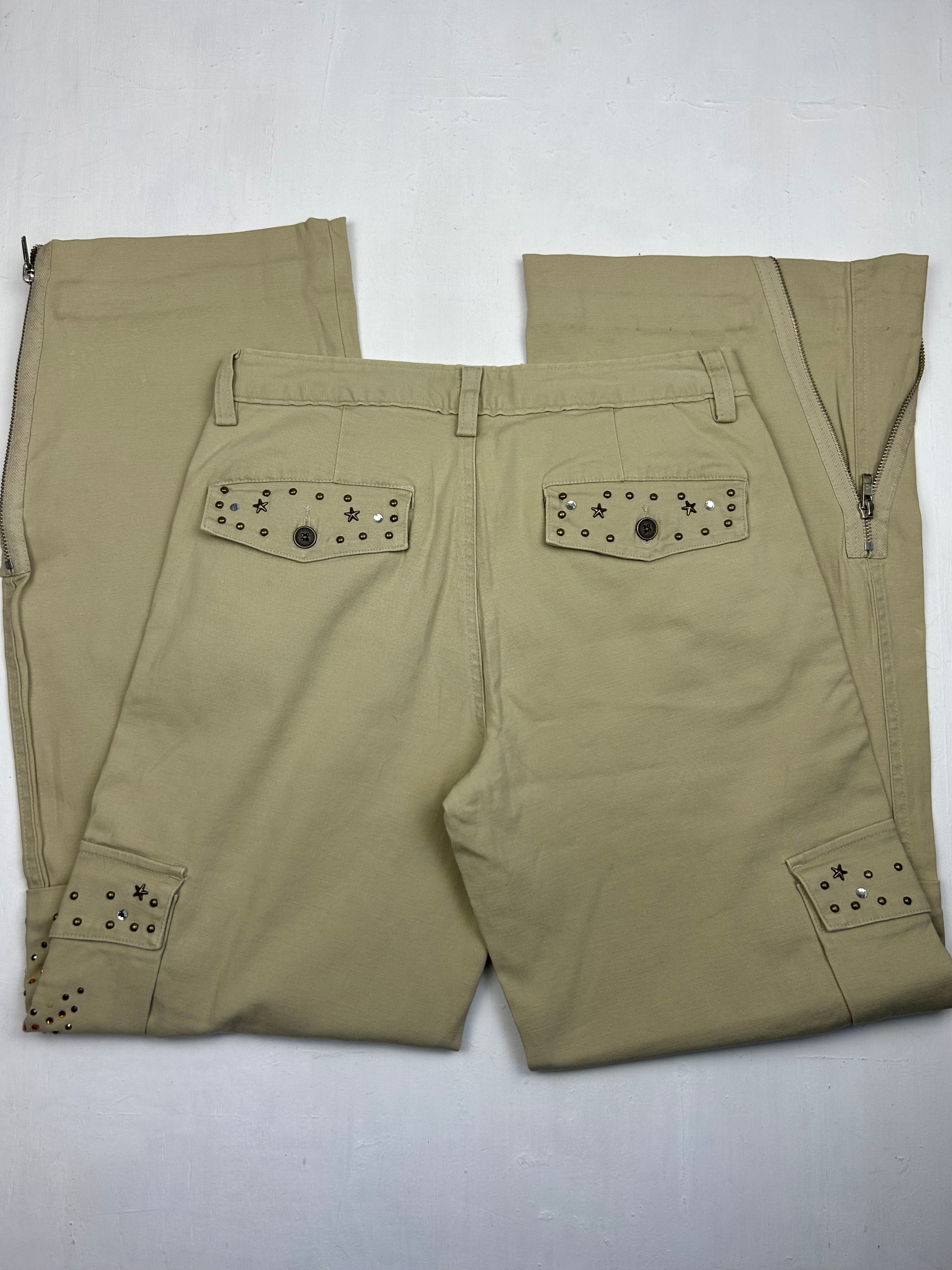 Beige low rise cargo baggy pants (S)