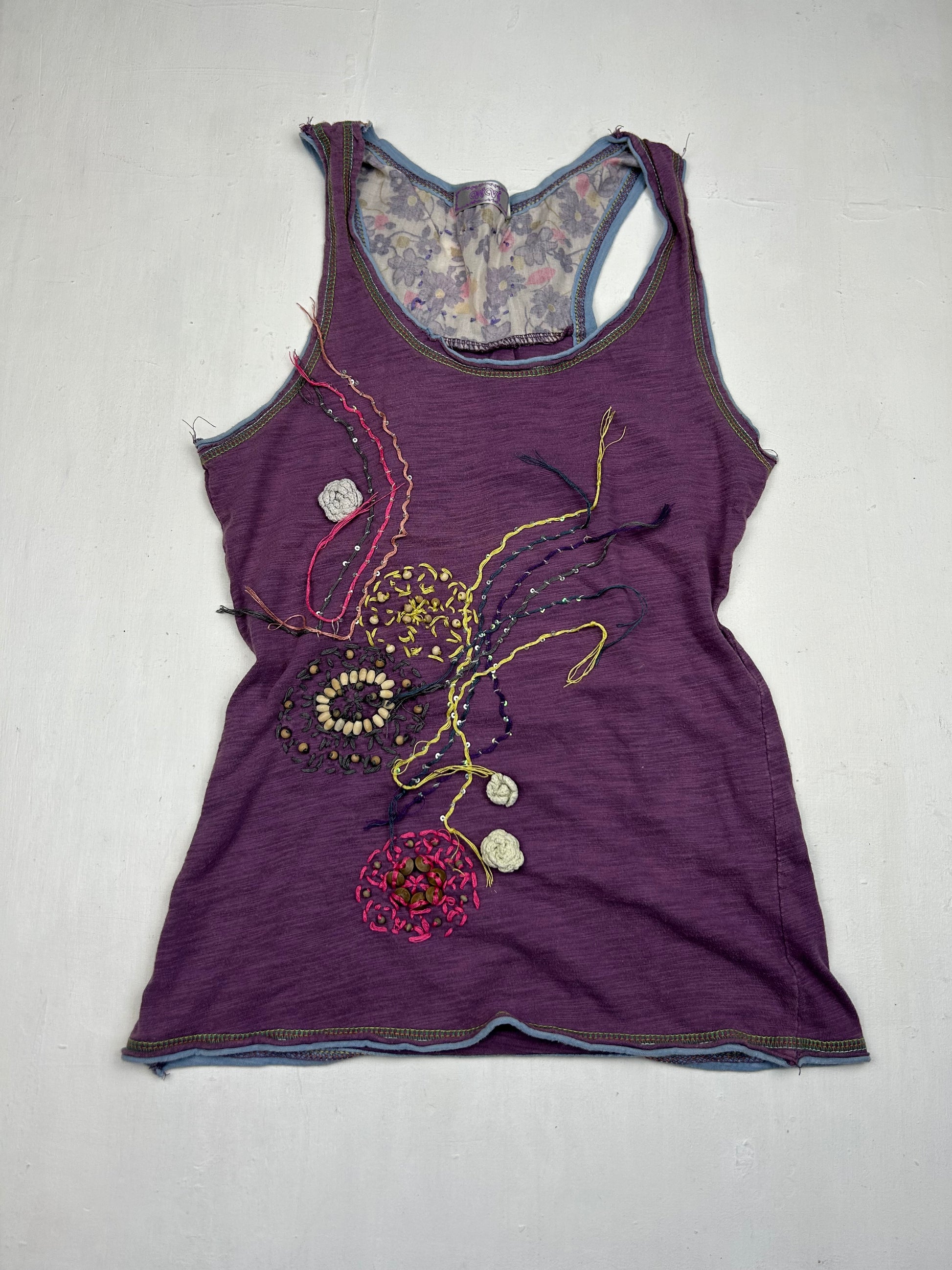 Purple cotton embroidered tank top (S/M)