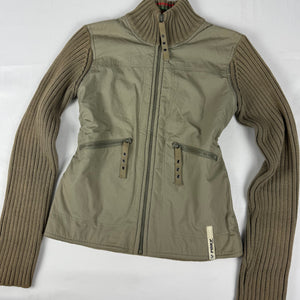 Khaki zip up cotton biker jacket (S)